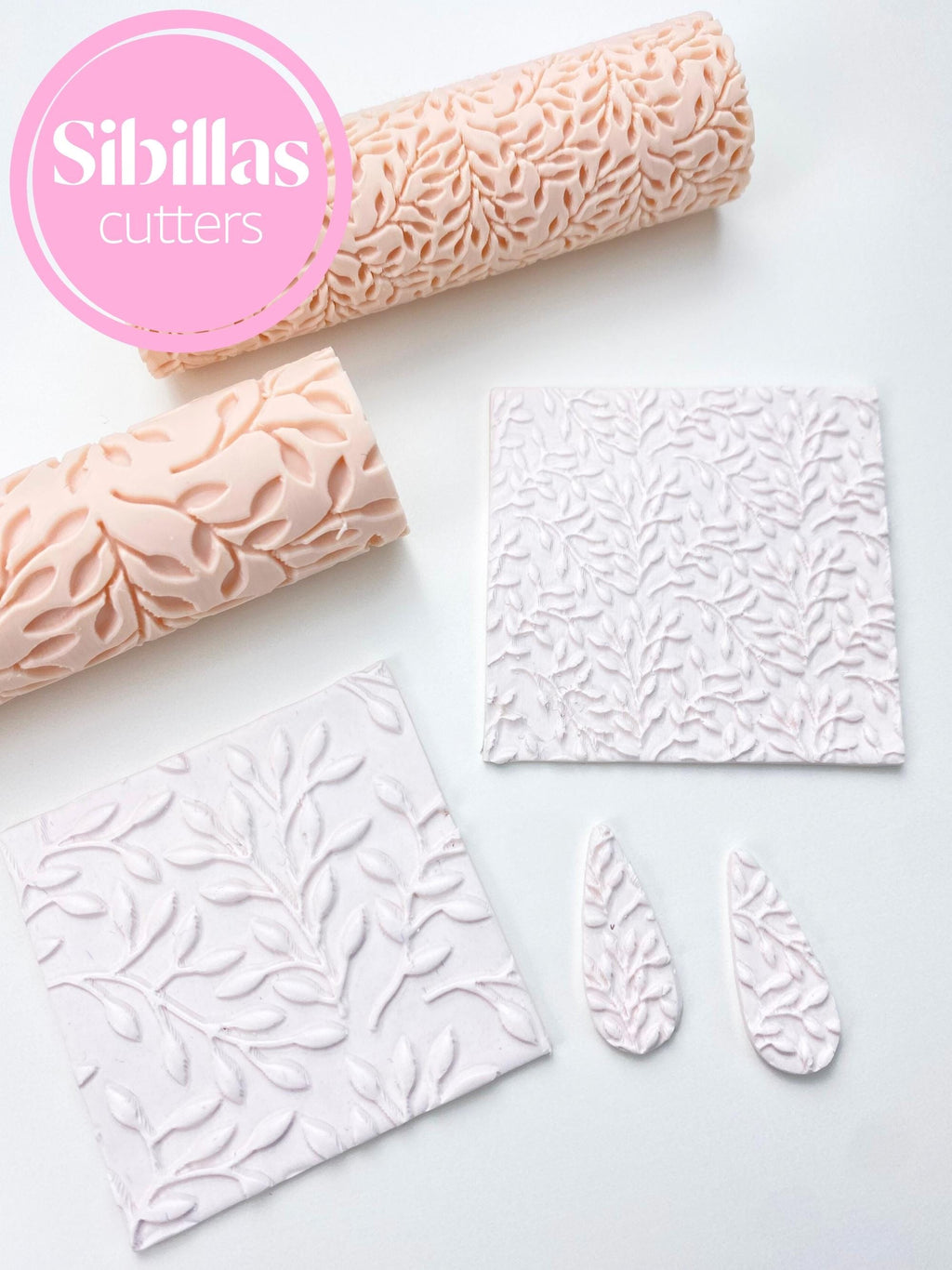 Olive Leaves Polymer Clay Texture Roller – Olive Branch Pattern Clay Embossing Tool for Crafting & DIY Projects