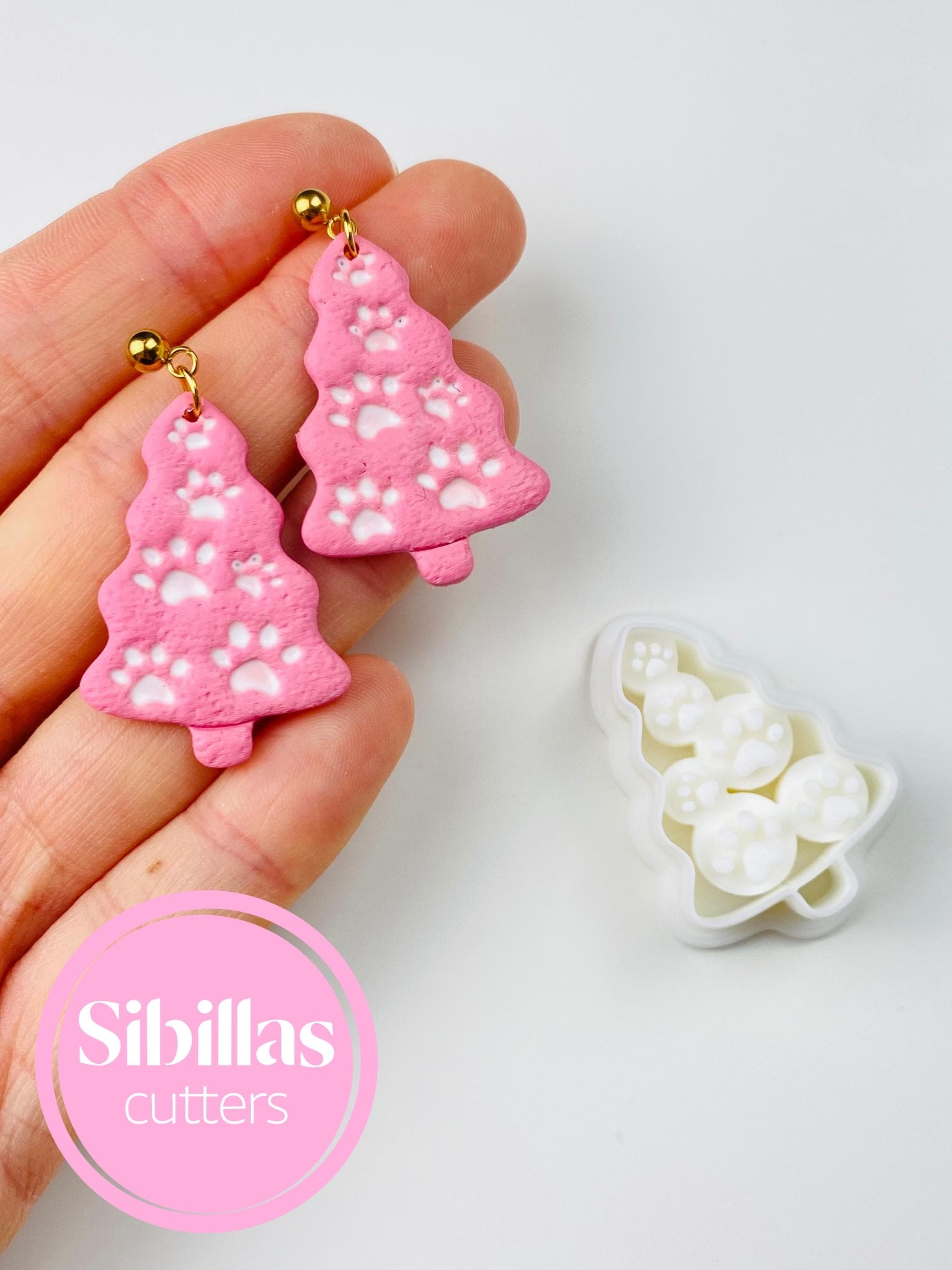 Christmas Tree Paw Clay Cutter – Dog & Cat Lover Earring Tool – Pet Lover Jewellery Making Supply – Holiday Tree Cut-Out Mold