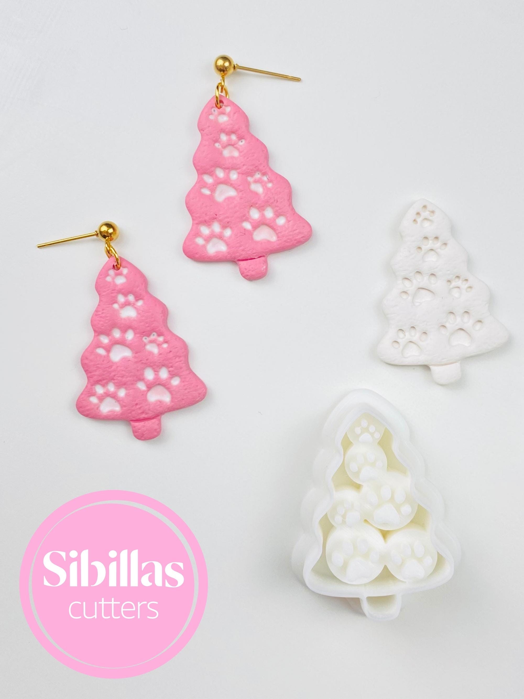 Christmas Tree Paw Clay Cutter – Dog & Cat Lover Earring Tool – Pet Lover Jewellery Making Supply – Holiday Tree Cut-Out Mold