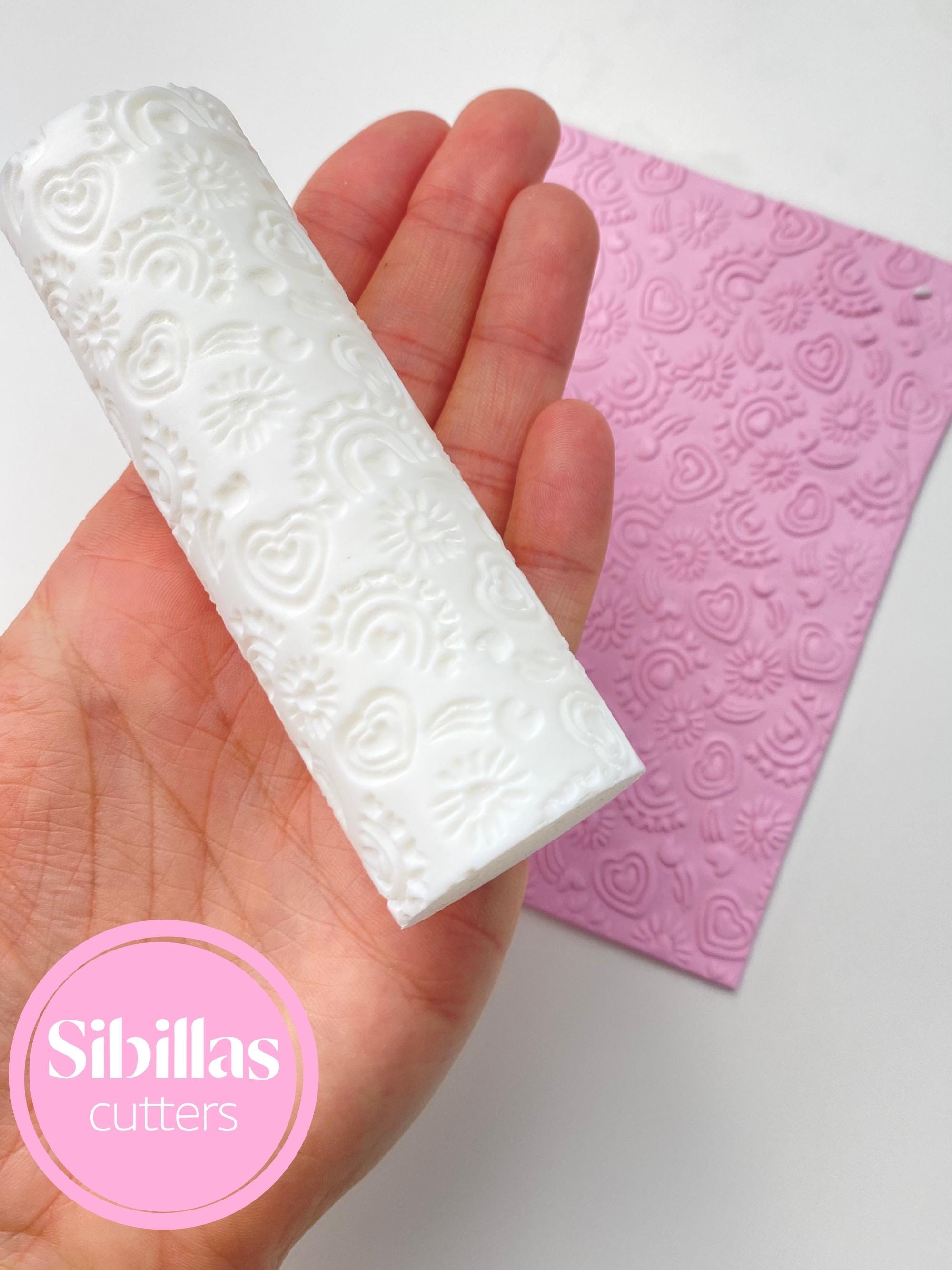 Heart Clay Texture Roller, Cute Valentine's Day pottery stamps, Boho ceramic hands roller for poymer clay DIY crafts