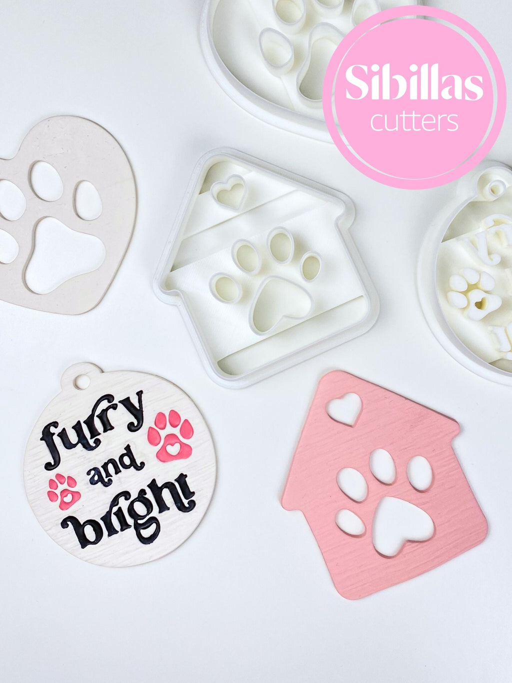 Cat lover clay cutter, Ornament ceramic stamps, Christmas novelty cutters, Dog paw polymer clay supplie