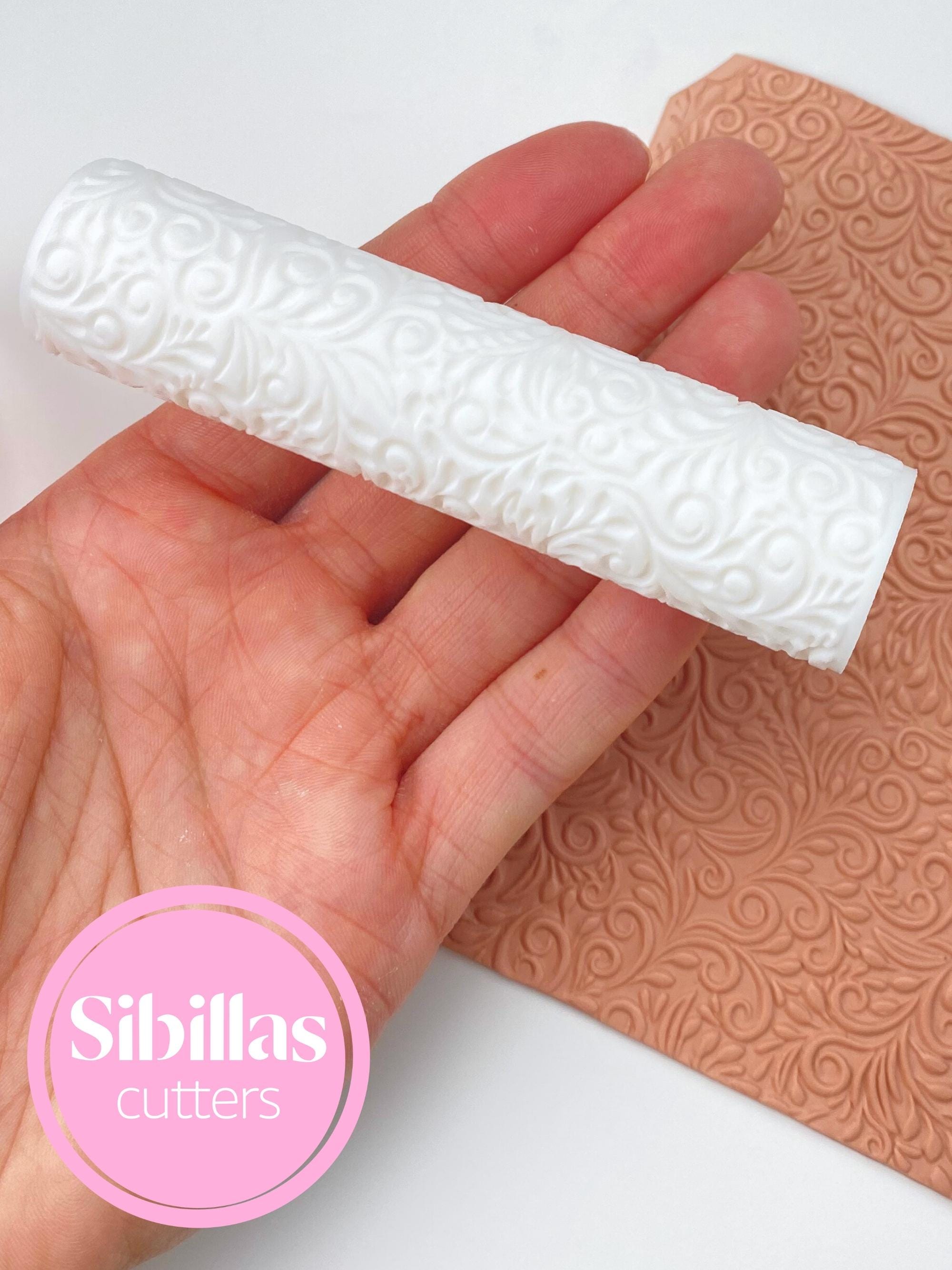 Floral Clay Texture Roller, Flower pottery stamps, Vintage ceramic hands roller for poymer clay DIY crafts,  Abstract leaf rolling pin