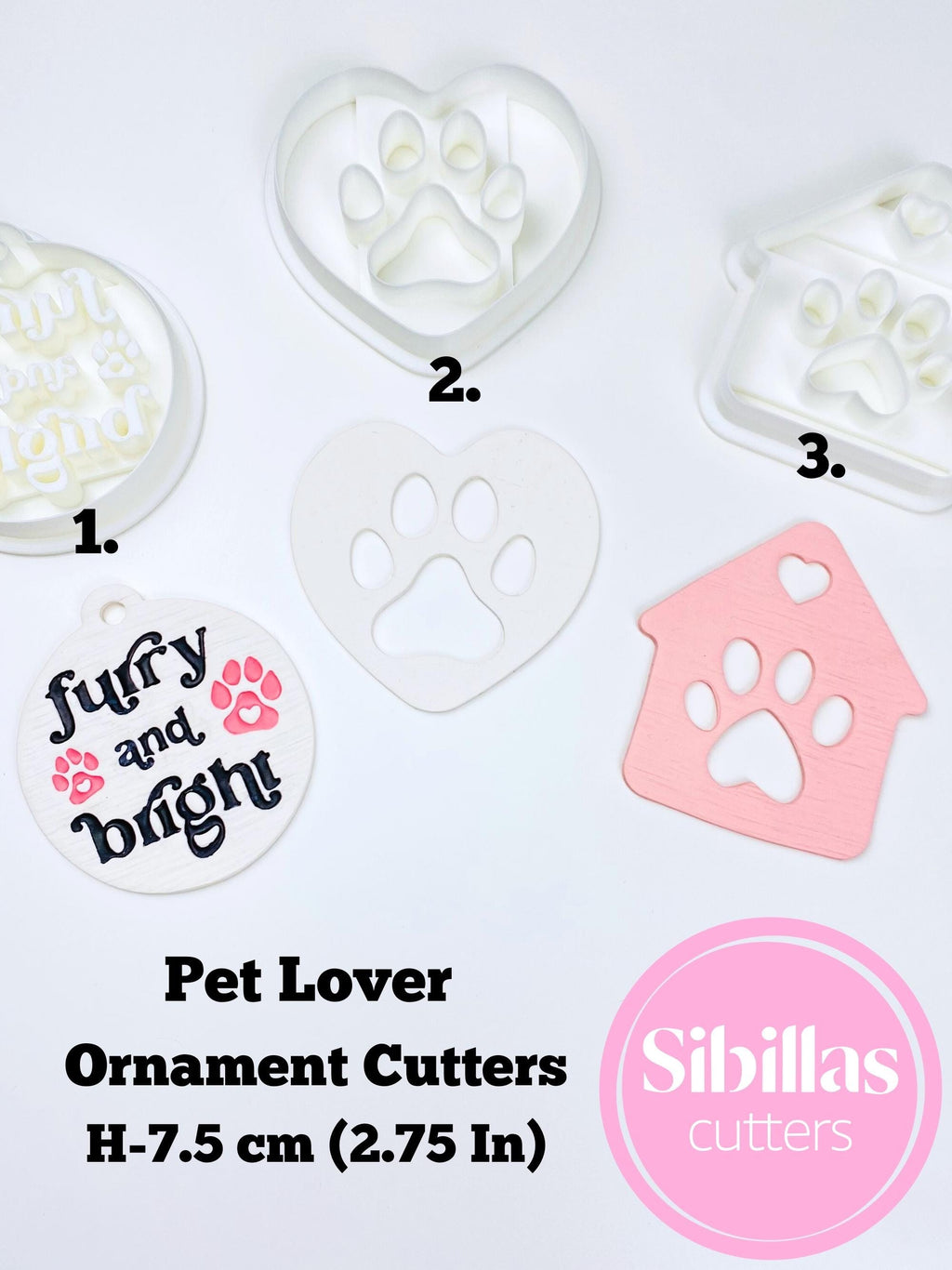 Cat lover clay cutter, Ornament ceramic stamps, Christmas novelty cutters, Dog paw polymer clay supplie