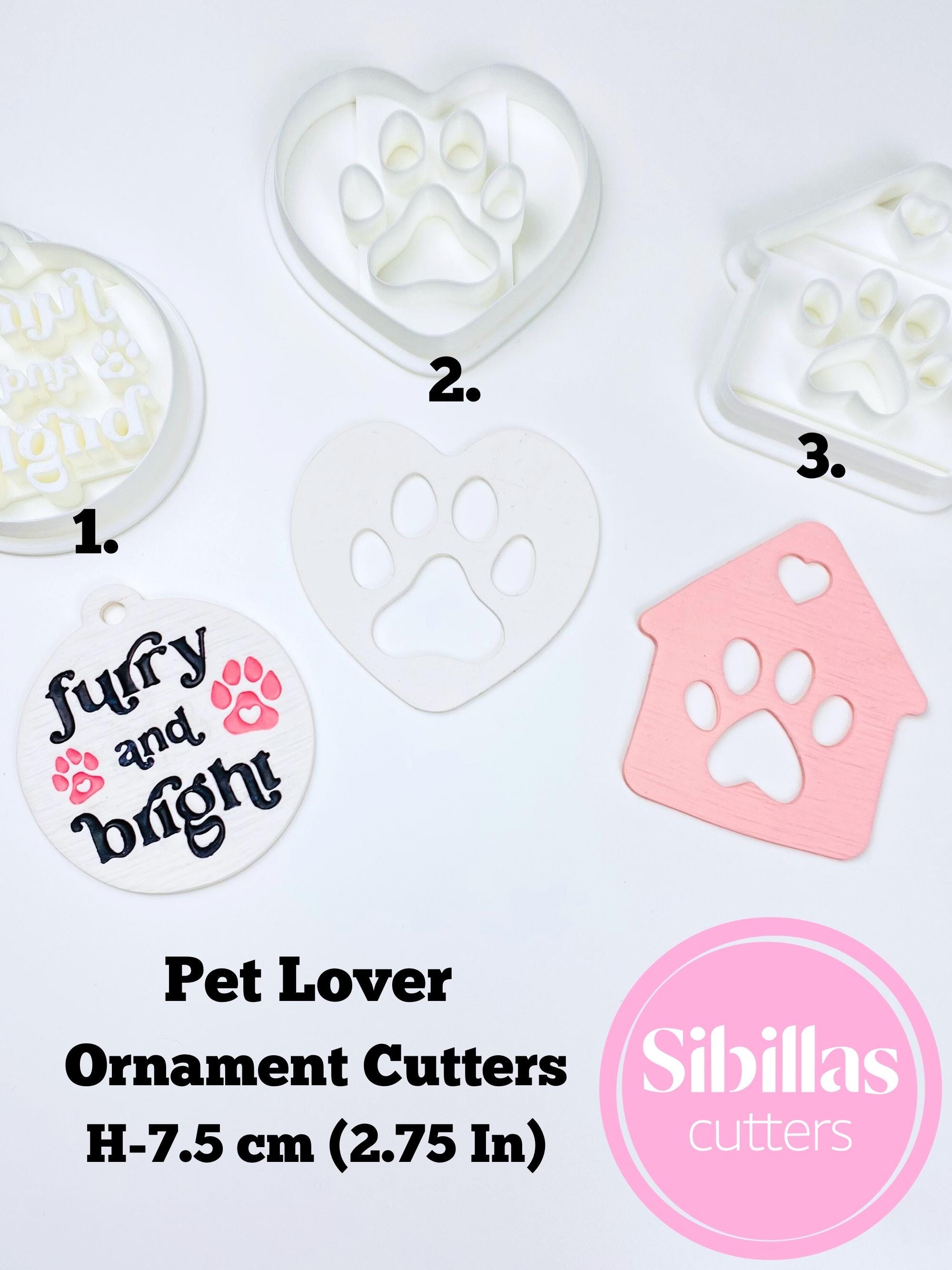 Cat lover clay cutter, Ornament ceramic stamps, Christmas novelty cutters, Dog paw polymer clay supplie