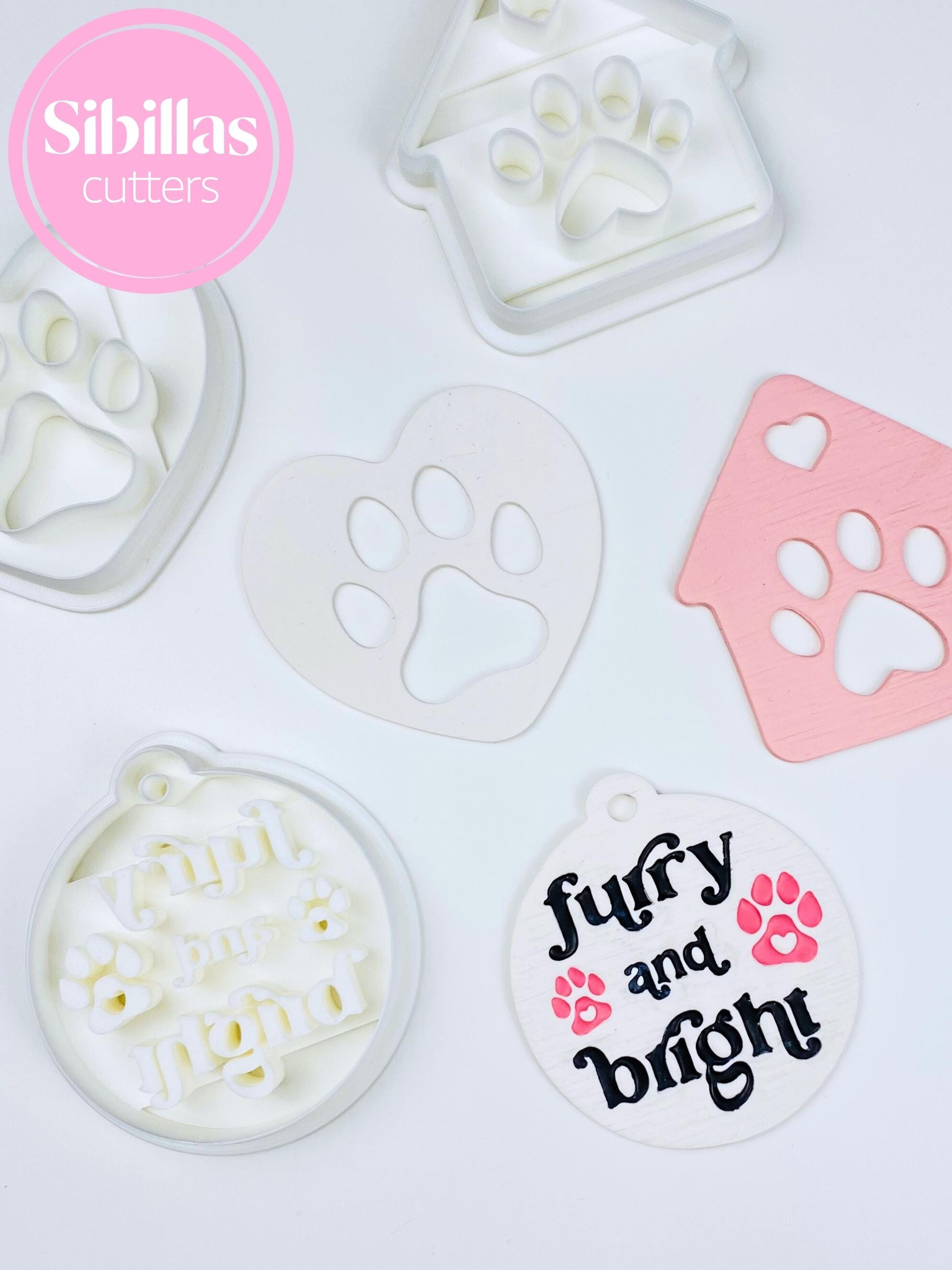 Cat lover clay cutter, Ornament ceramic stamps, Christmas novelty cutters, Dog paw polymer clay supplie