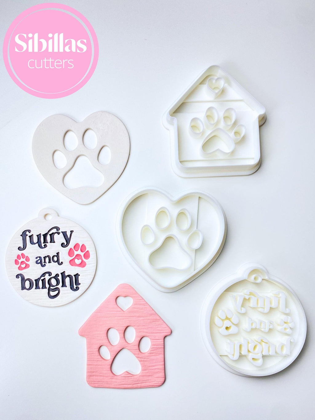 Cat lover clay cutter, Ornament ceramic stamps, Christmas novelty cutters, Dog paw polymer clay supplie