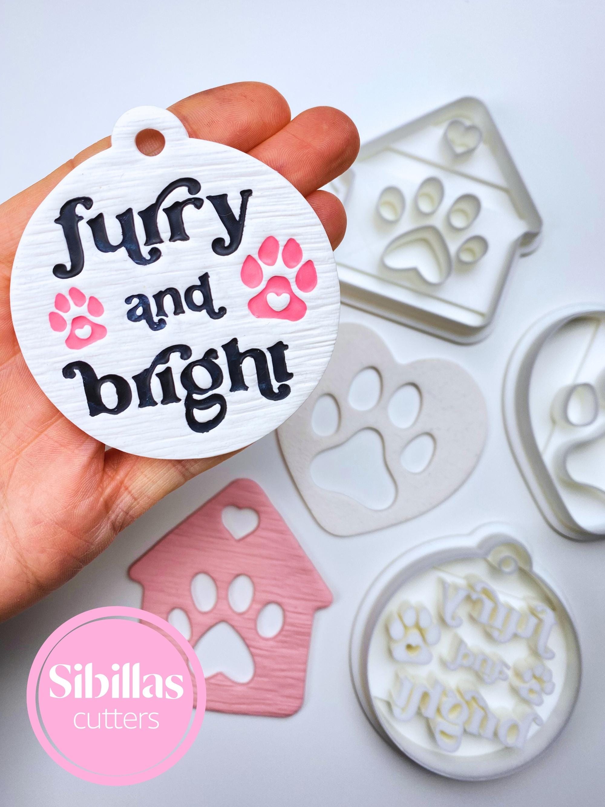 Cat lover clay cutter, Ornament ceramic stamps, Christmas novelty cutters, Dog paw polymer clay supplie