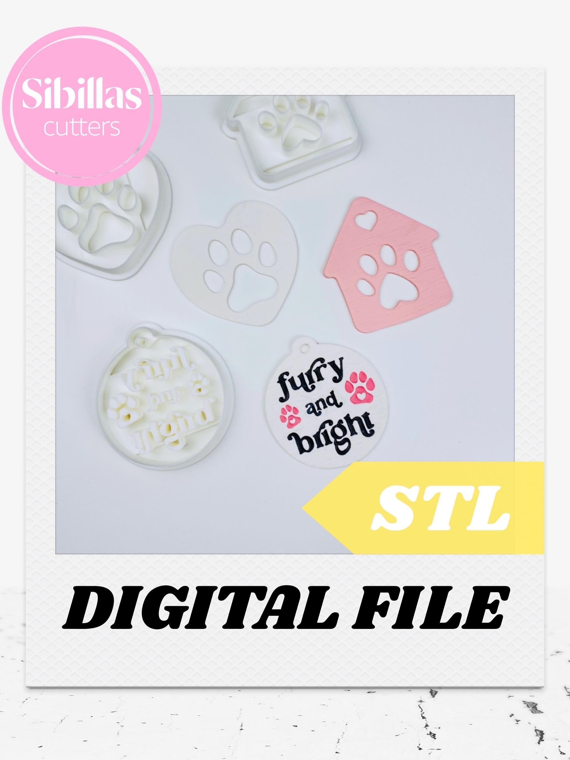 Cat lover cutter STL pack, Dog paw ornament cutter STL files, Winter cutter bundle