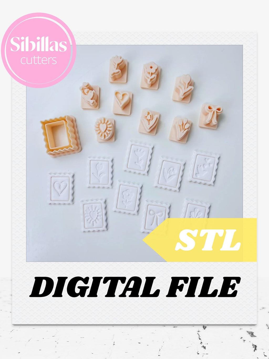 Postage stamp cutter STL file: Boho flower clay stamp with sharp tapered edges