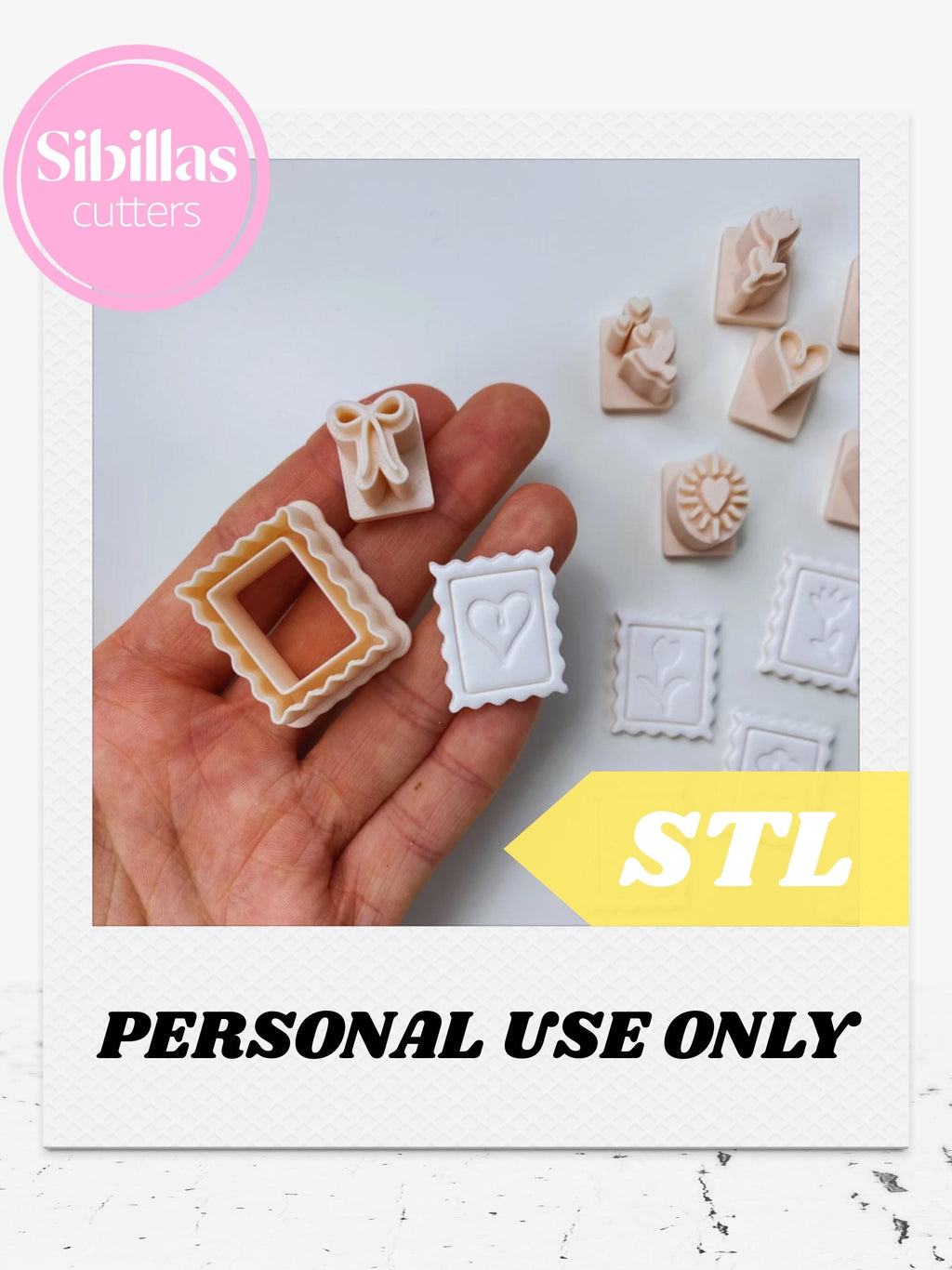 Postage stamp cutter STL file: Boho flower clay stamp with sharp tapered edges
