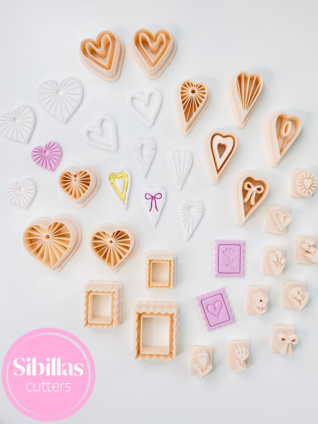 Skinny heart cutter mirrored Set: Valentine day clay cutter with sharp tapered edges