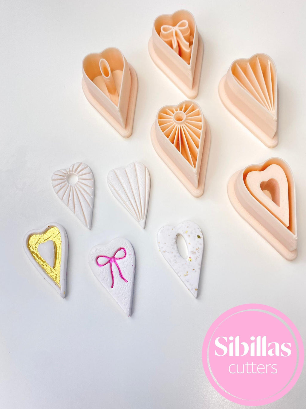 Skinny heart cutter Set: heart hoop clay cutter with tapered edges