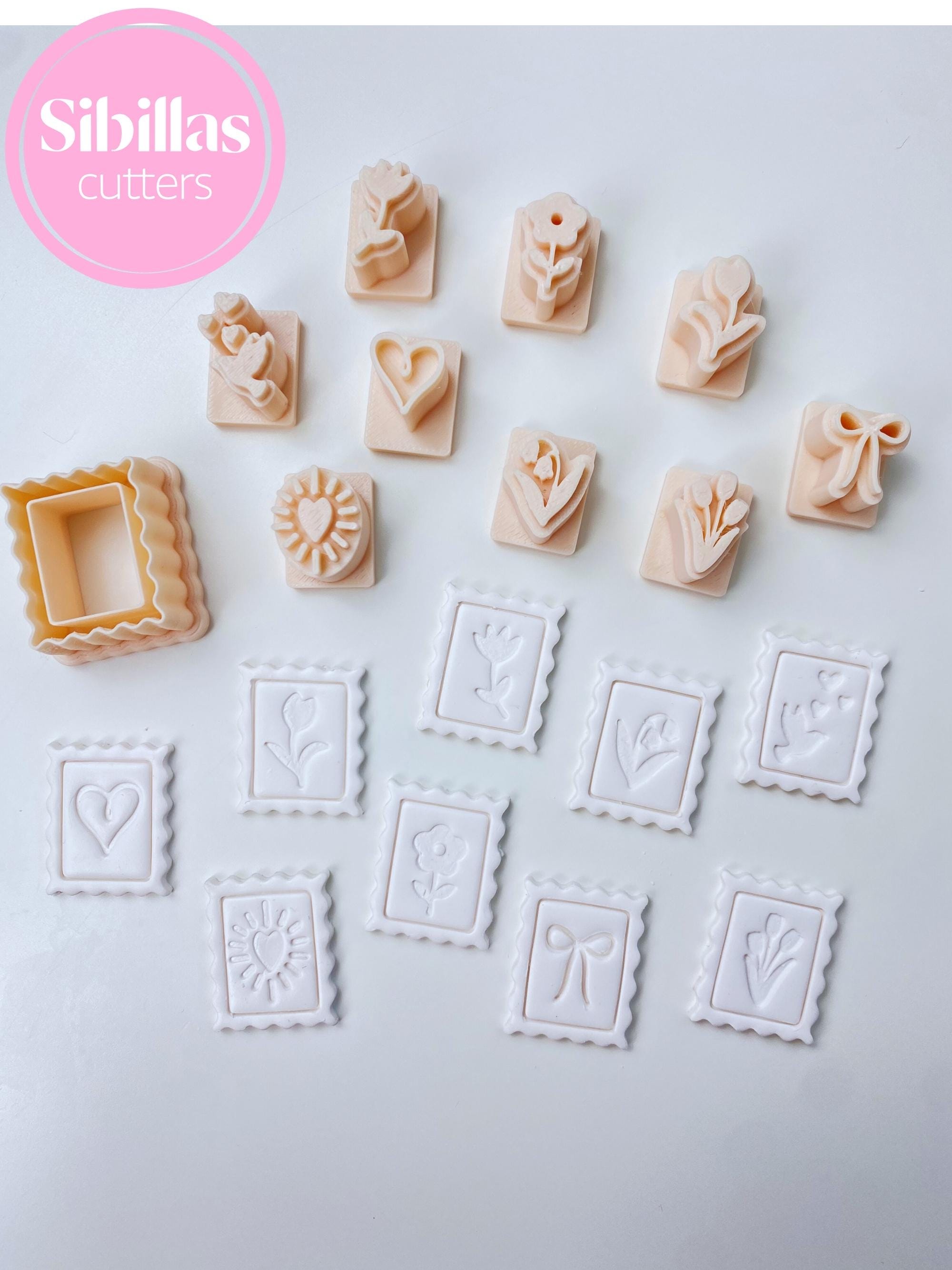 Postage stamp cutter STL file: Boho flower clay stamp with sharp tapered edges