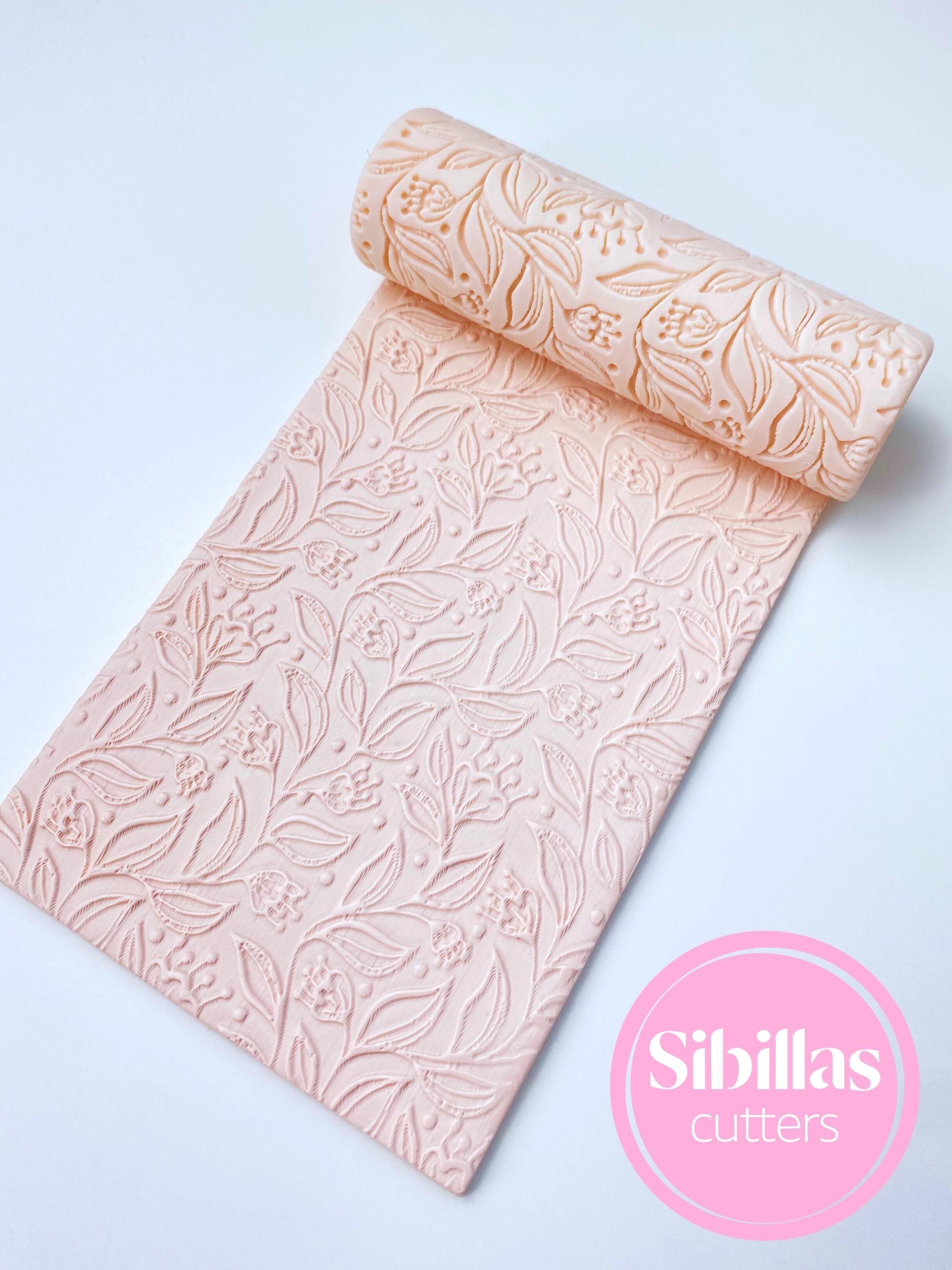 Floral clay texture roller: meadow flowers clay stamp (80mm x 25mm)