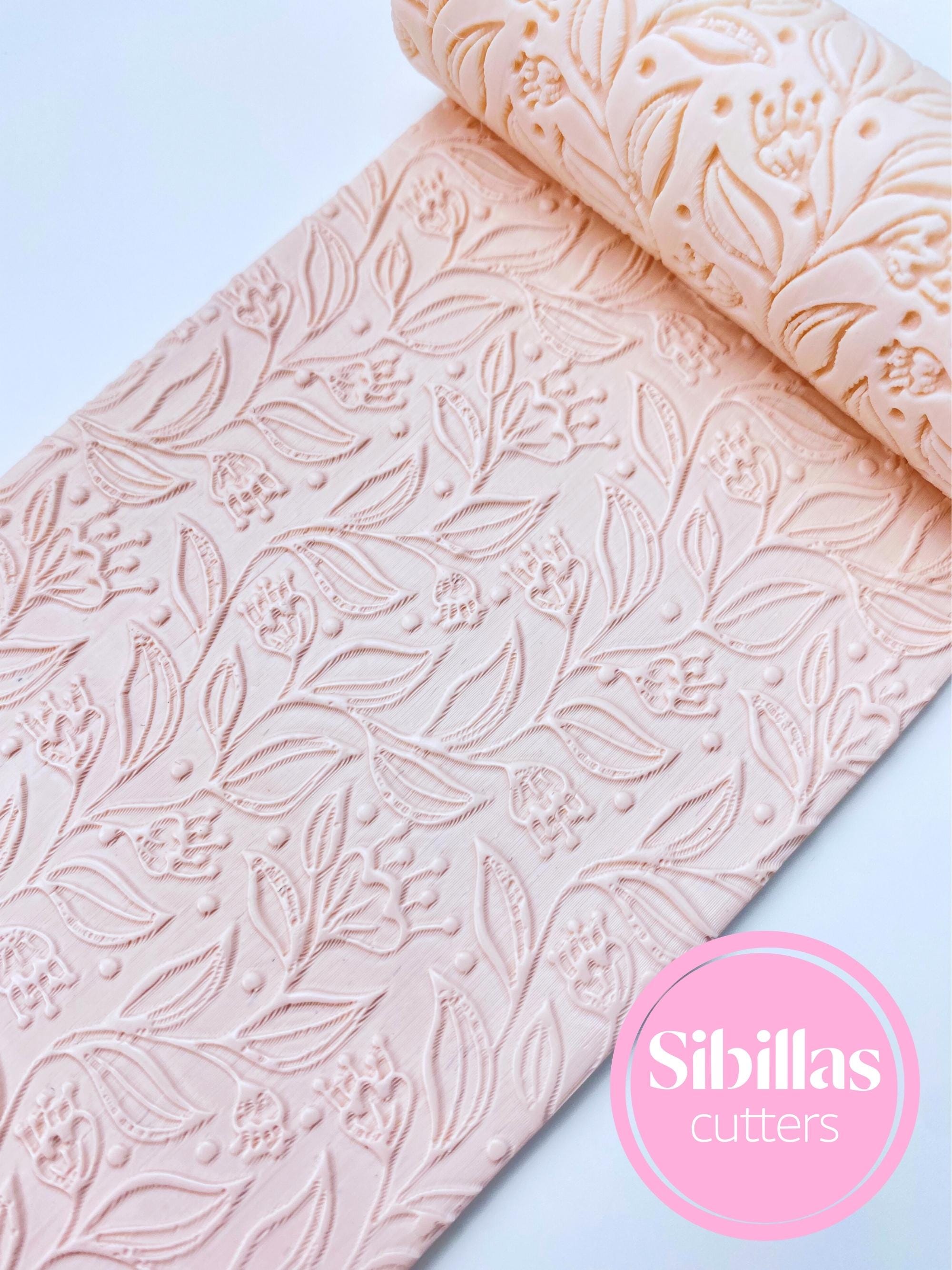 Floral clay texture roller: meadow flowers clay stamp (80mm x 25mm)