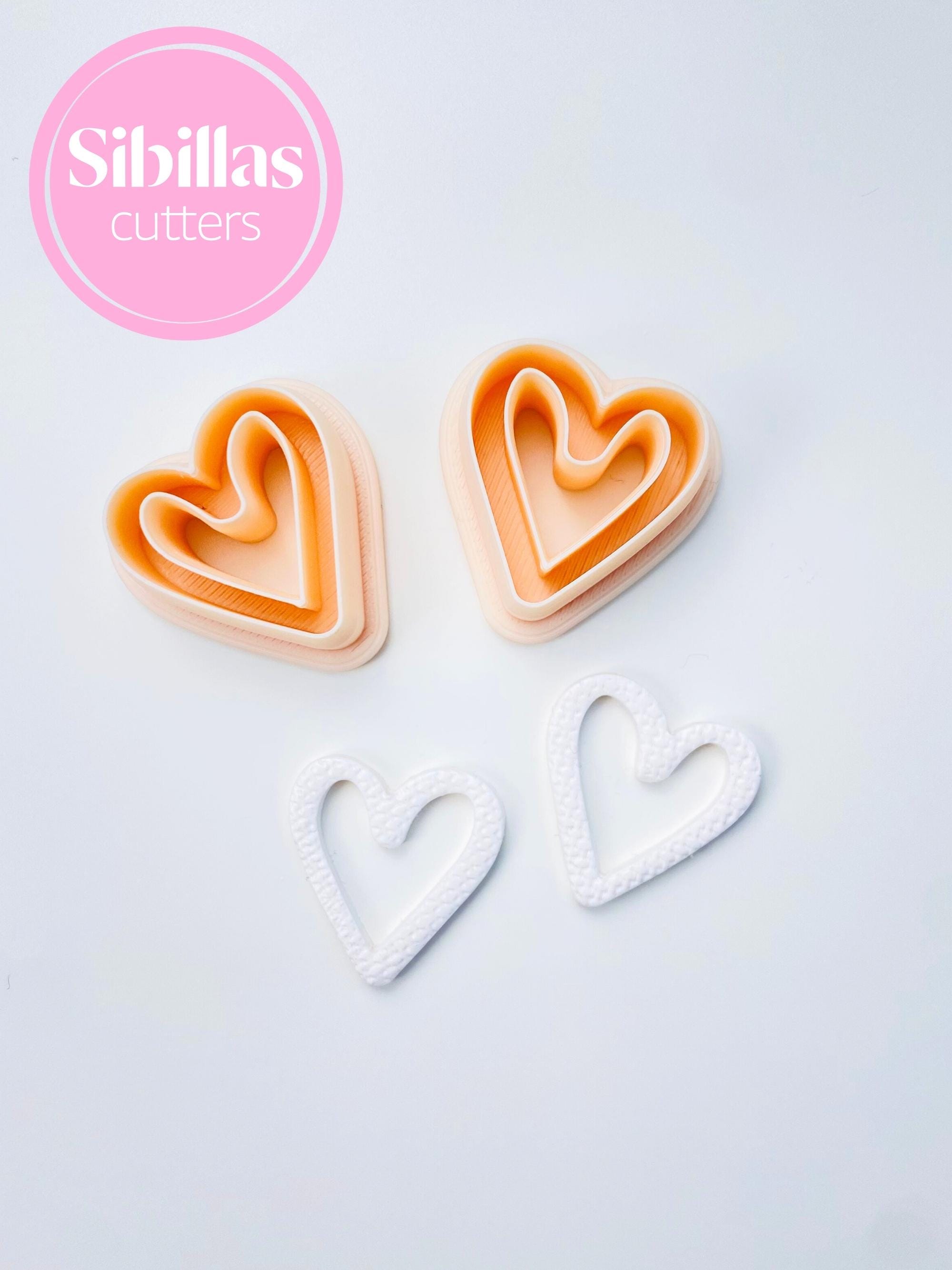 Skinny heart cutter mirrored Set: Valentine day clay cutter with sharp tapered edges