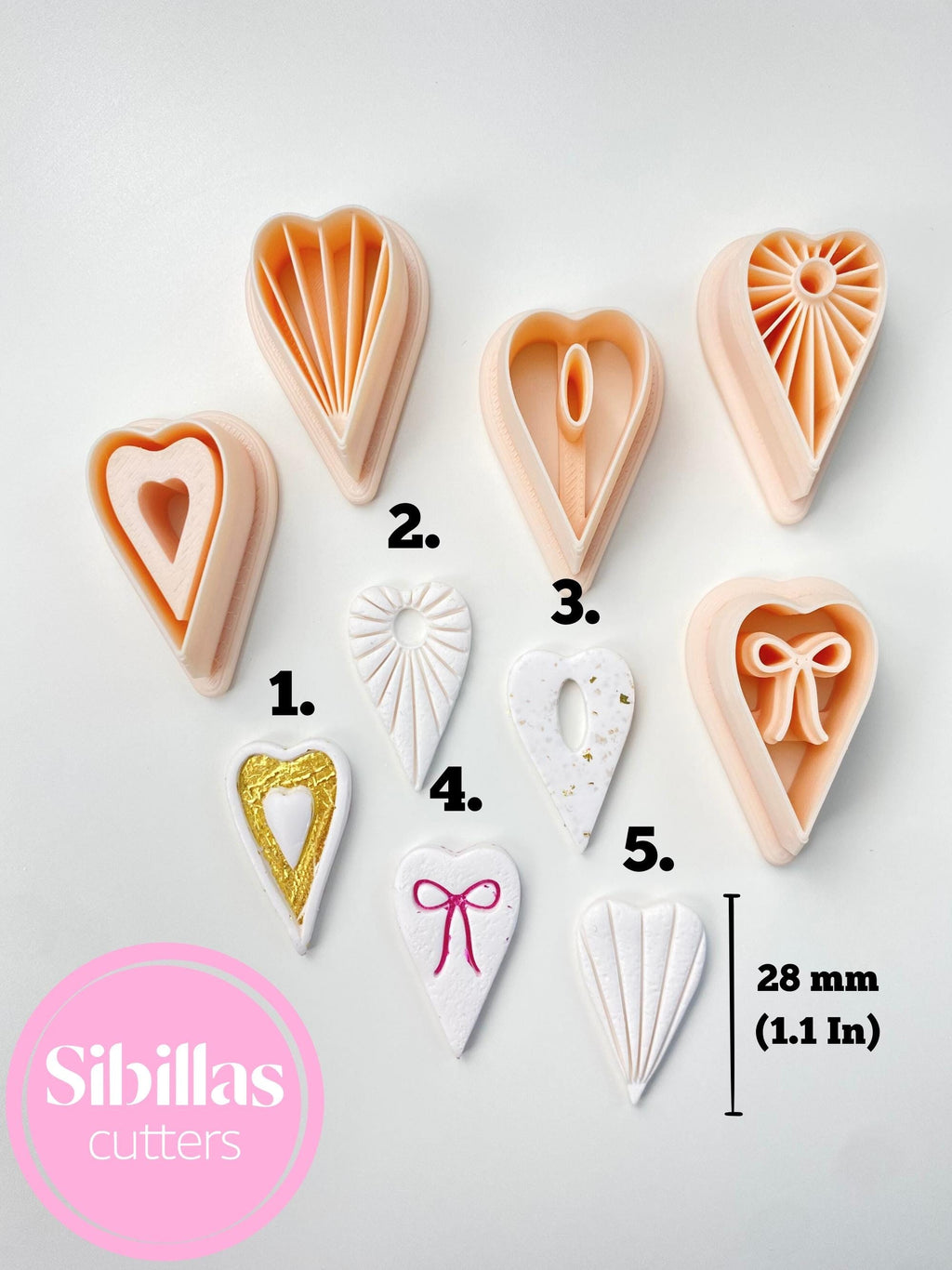 Skinny heart cutter Set: heart hoop clay cutter with tapered edges