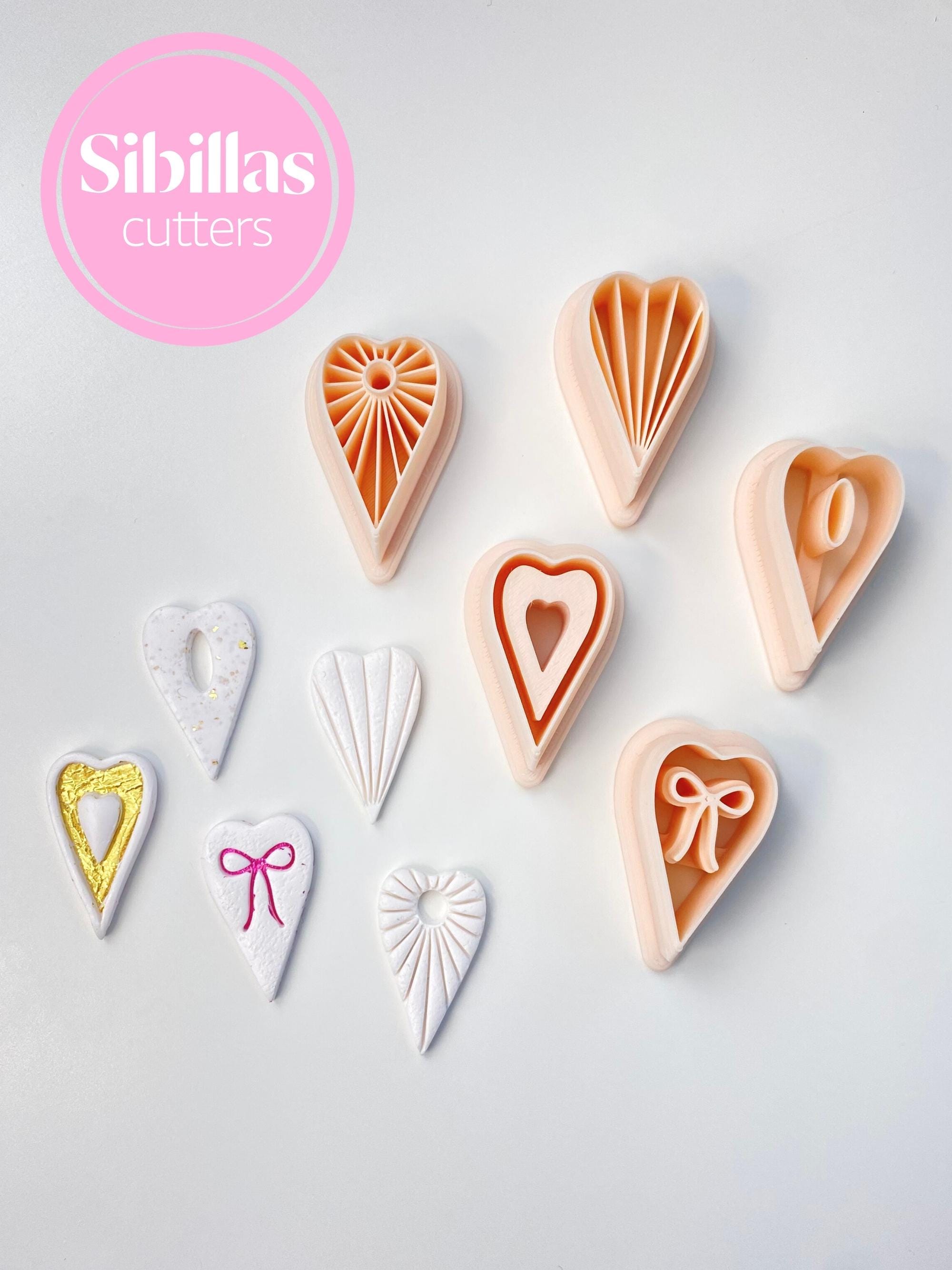 Skinny heart cutter Set: heart hoop clay cutter with tapered edges