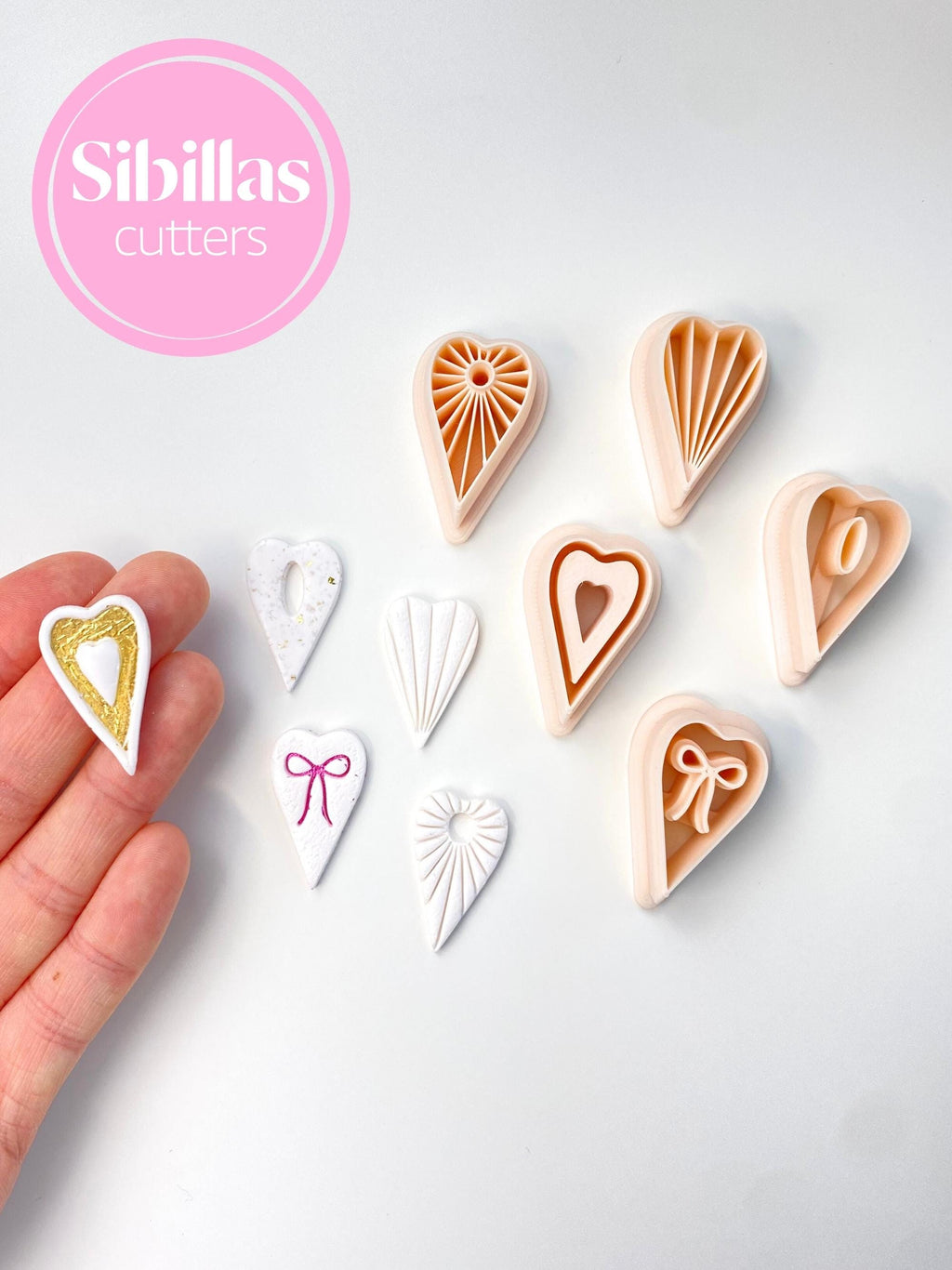 Skinny heart cutter Set: heart hoop clay cutter with tapered edges