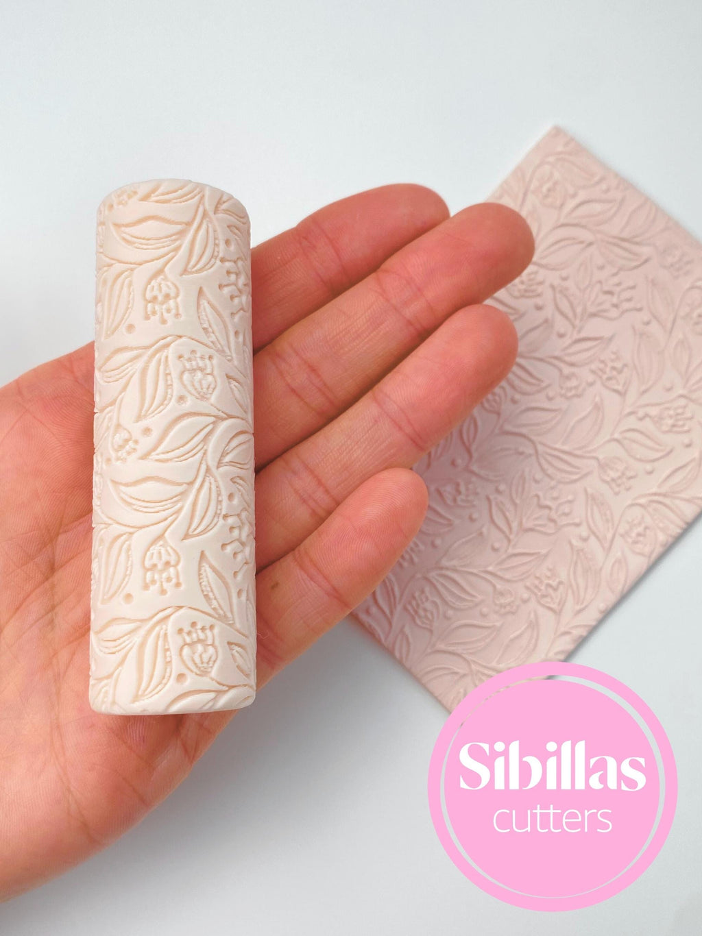 Floral clay texture roller: meadow flowers clay stamp (80mm x 25mm)
