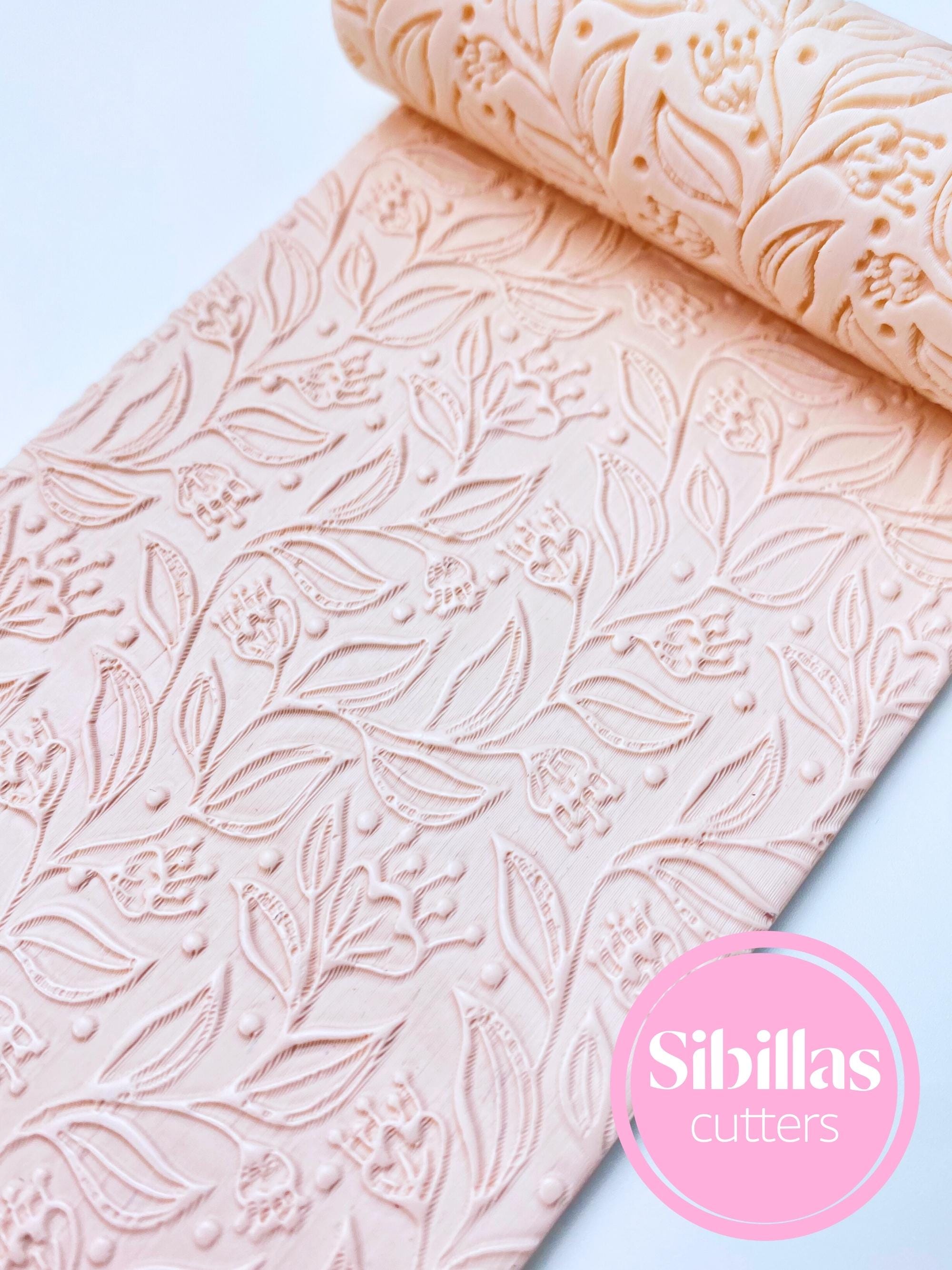 Floral clay texture roller: meadow flowers clay stamp (80mm x 25mm)