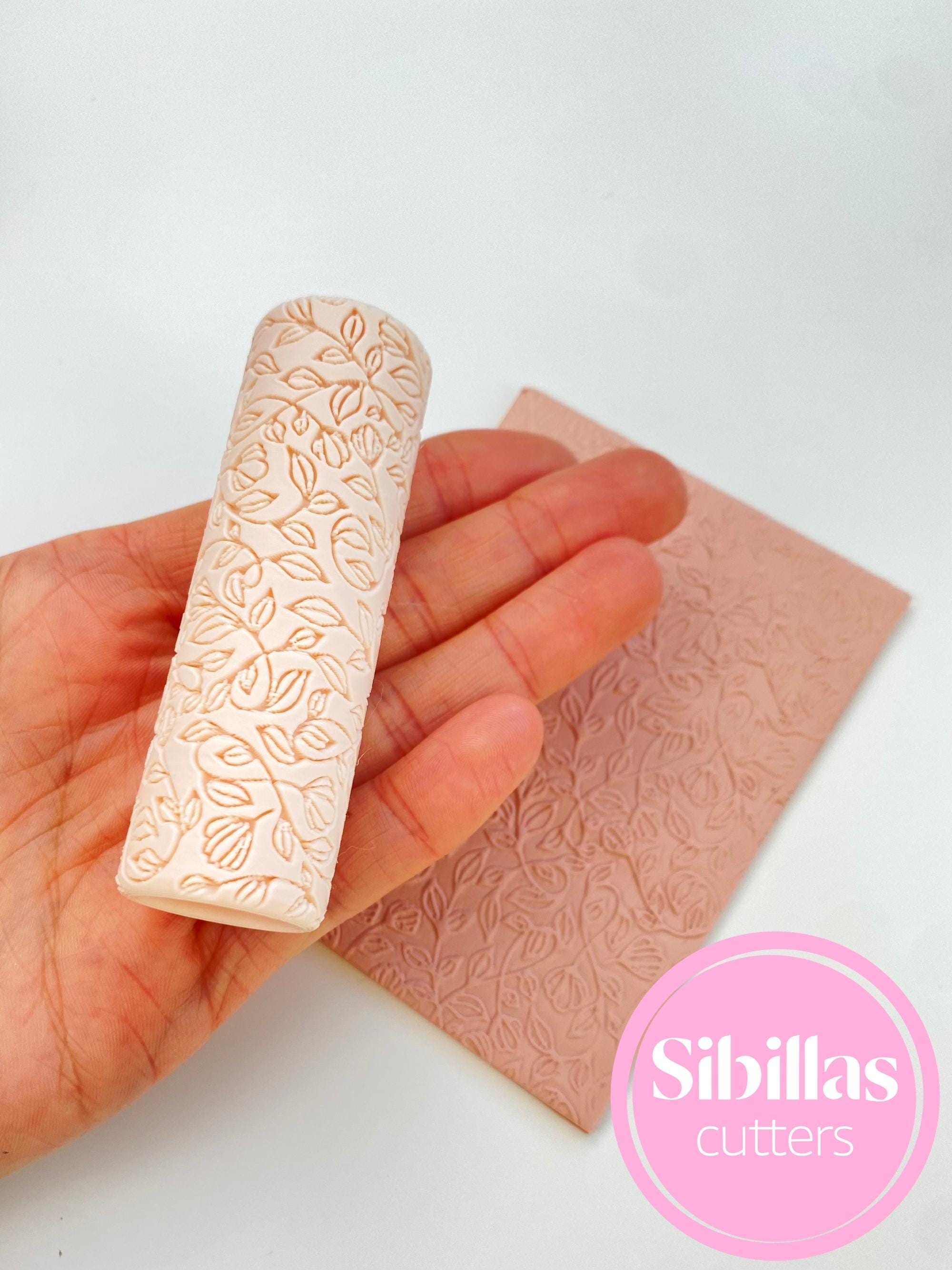 Meadow flowers clay stamp: Floral clay texture roller (80mm x 25mm)