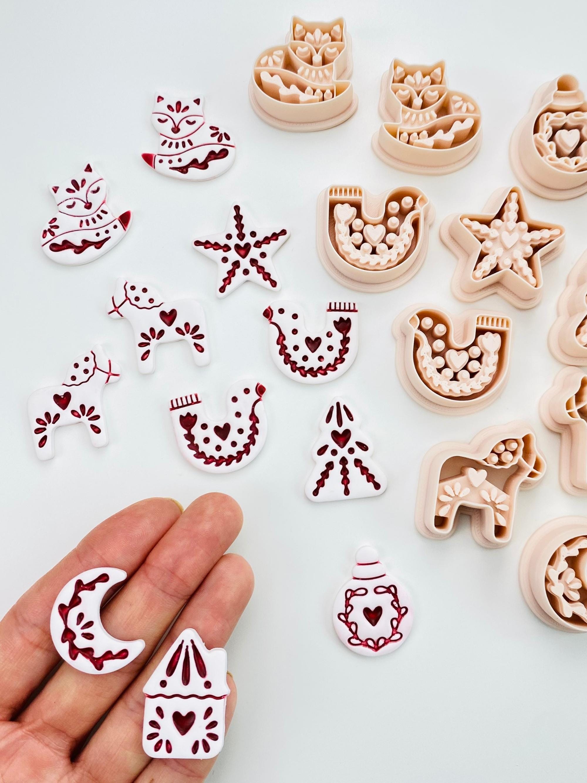 Nordic Christmas Clay Cutters: Scandinavian Folk art polymer clay earring supply