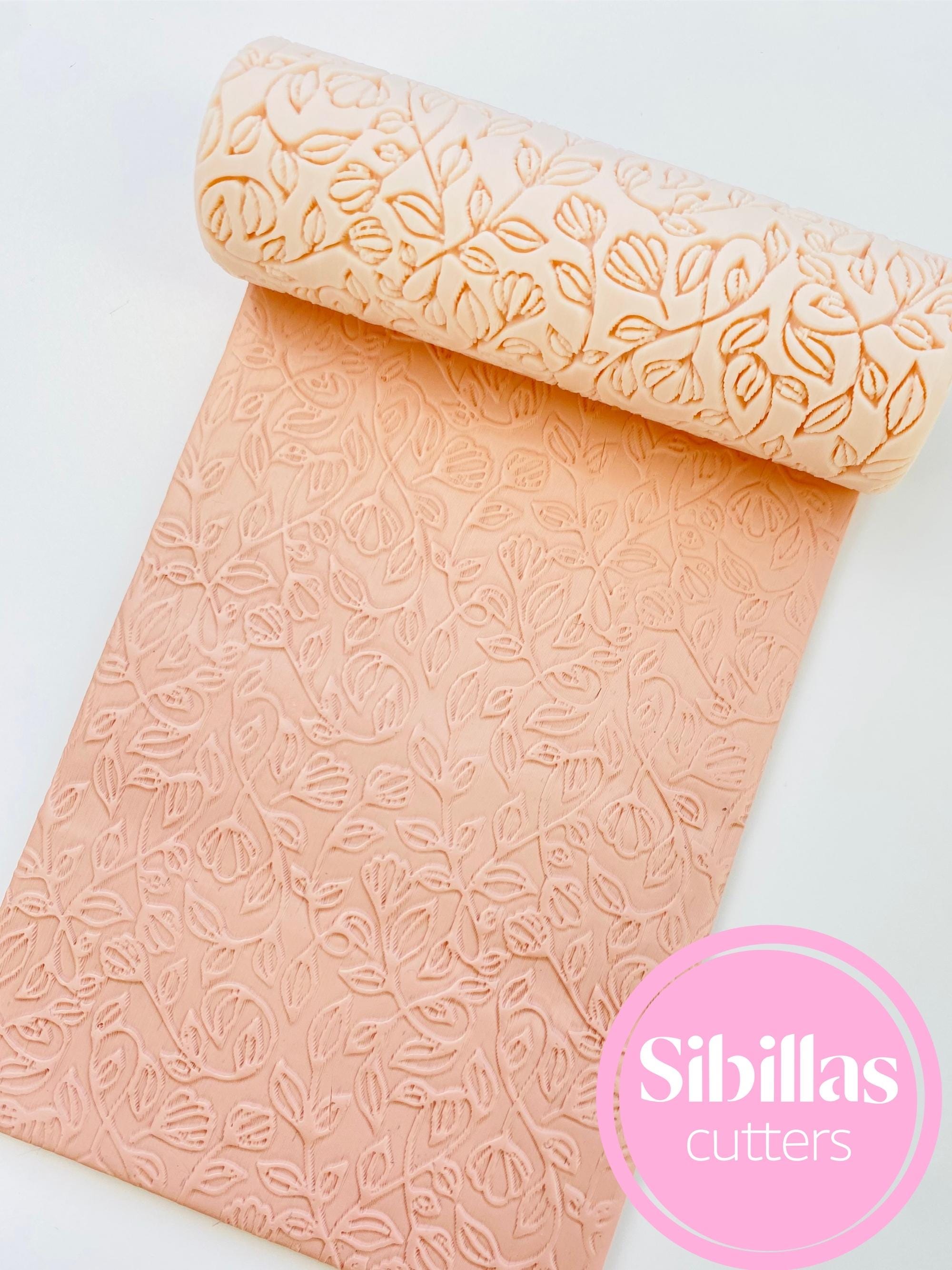 Meadow flowers clay stamp: Floral clay texture roller (80mm x 25mm)