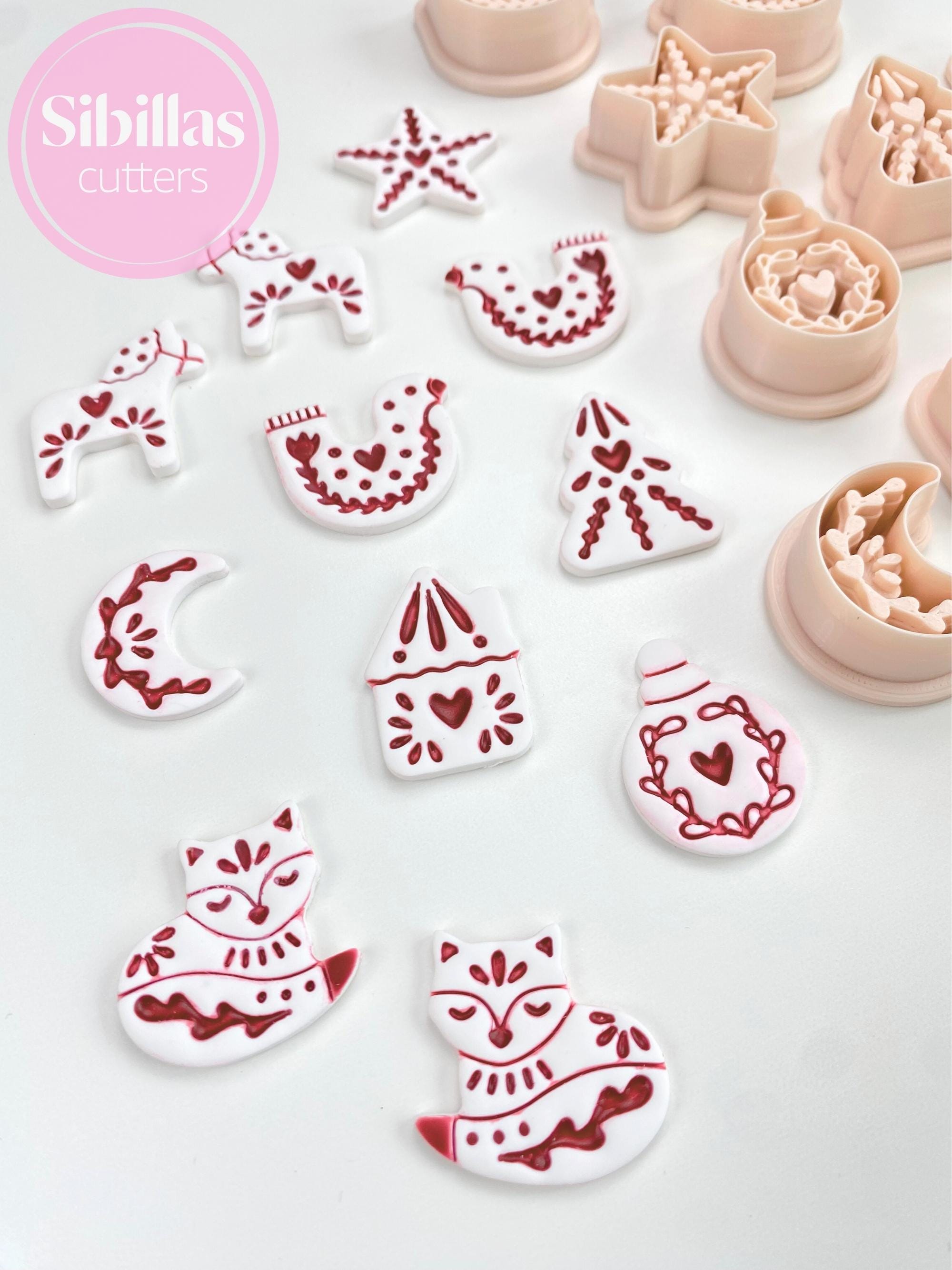 Nordic Christmas Clay Cutters: Scandinavian Folk art polymer clay earring supply