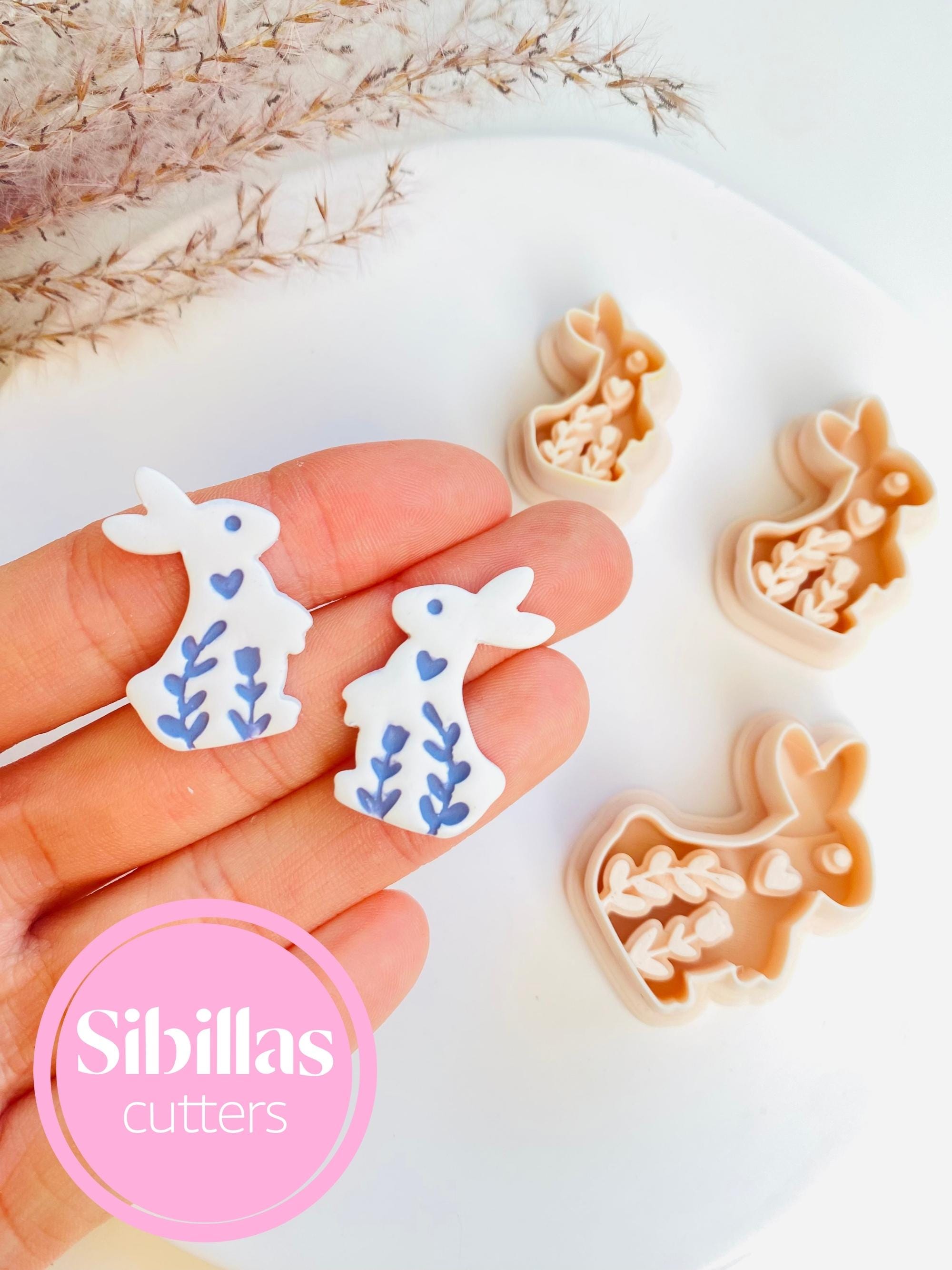 Floral bunny clay cutter: spring polymer clay earring supply