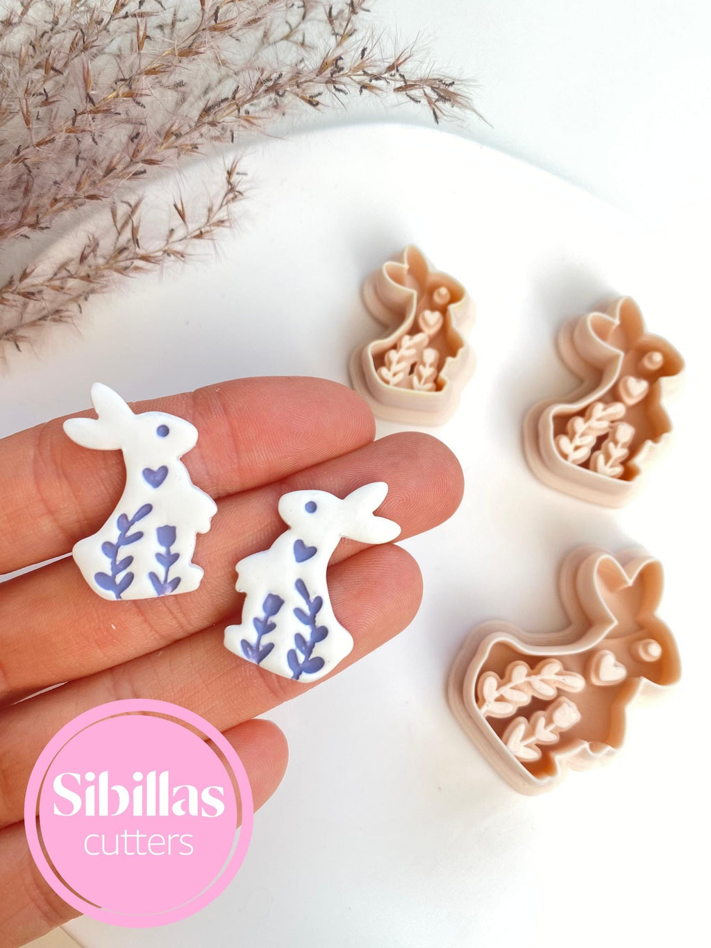 Floral bunny clay cutter: spring polymer clay earring supply