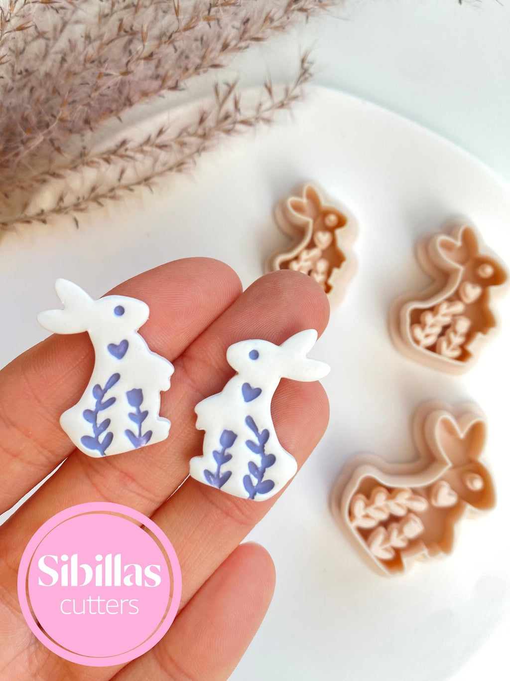 Floral bunny clay cutter: spring polymer clay earring supply