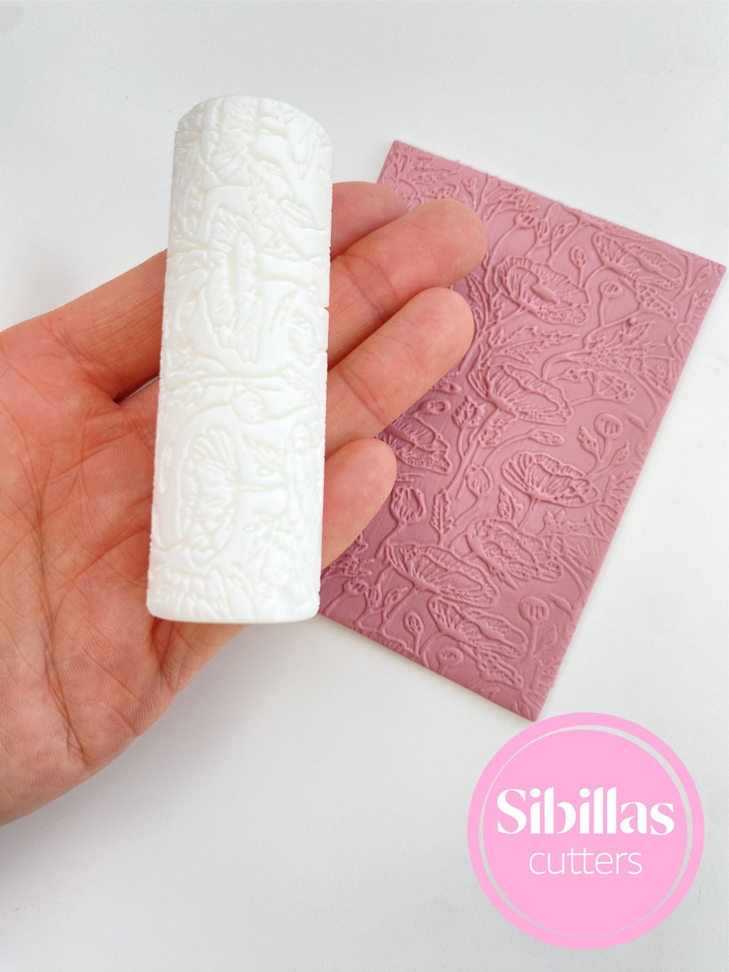 Poppy clay texture roller: meadow flowers clay stamp