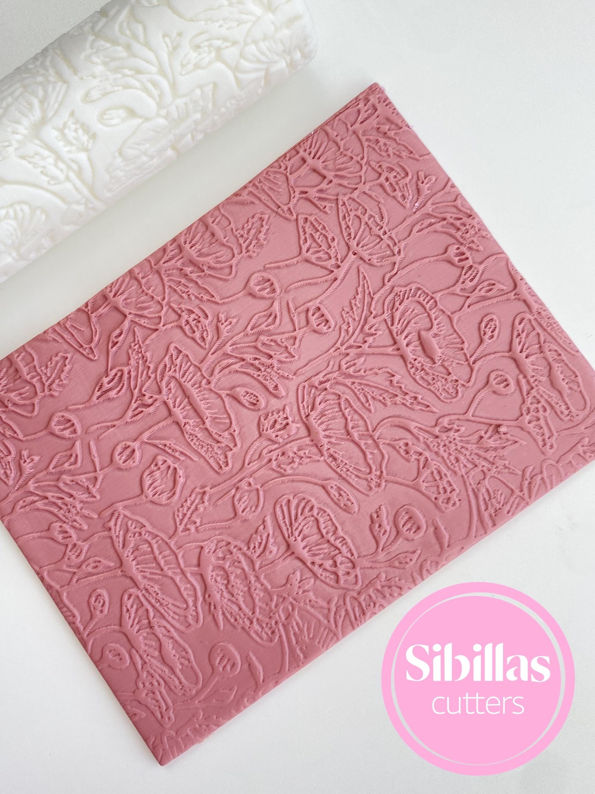 Poppy clay texture roller: meadow flowers clay stamp