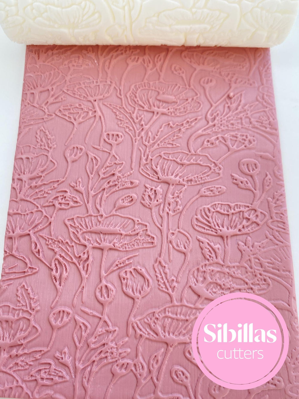 Poppy clay texture roller: meadow flowers clay stamp