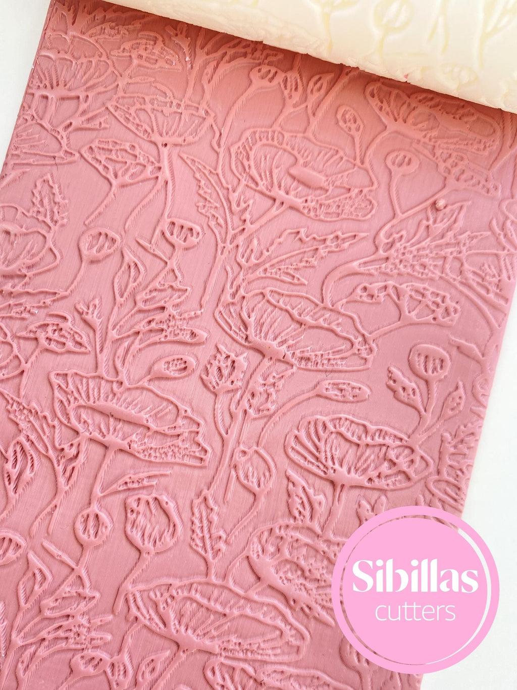 Poppy clay texture roller: meadow flowers clay stamp