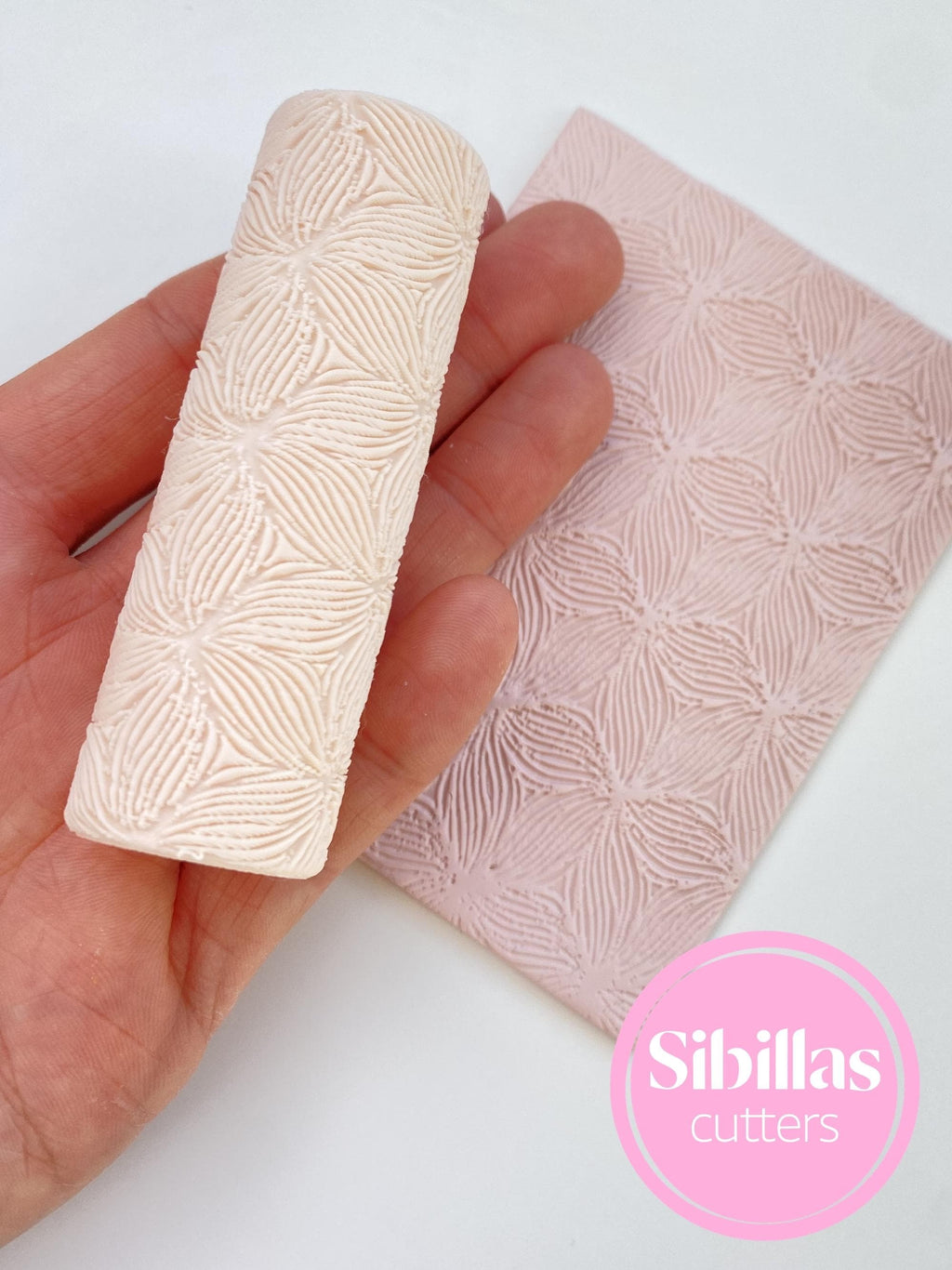 Floral clay texture roller: Flower embossing clay stamp