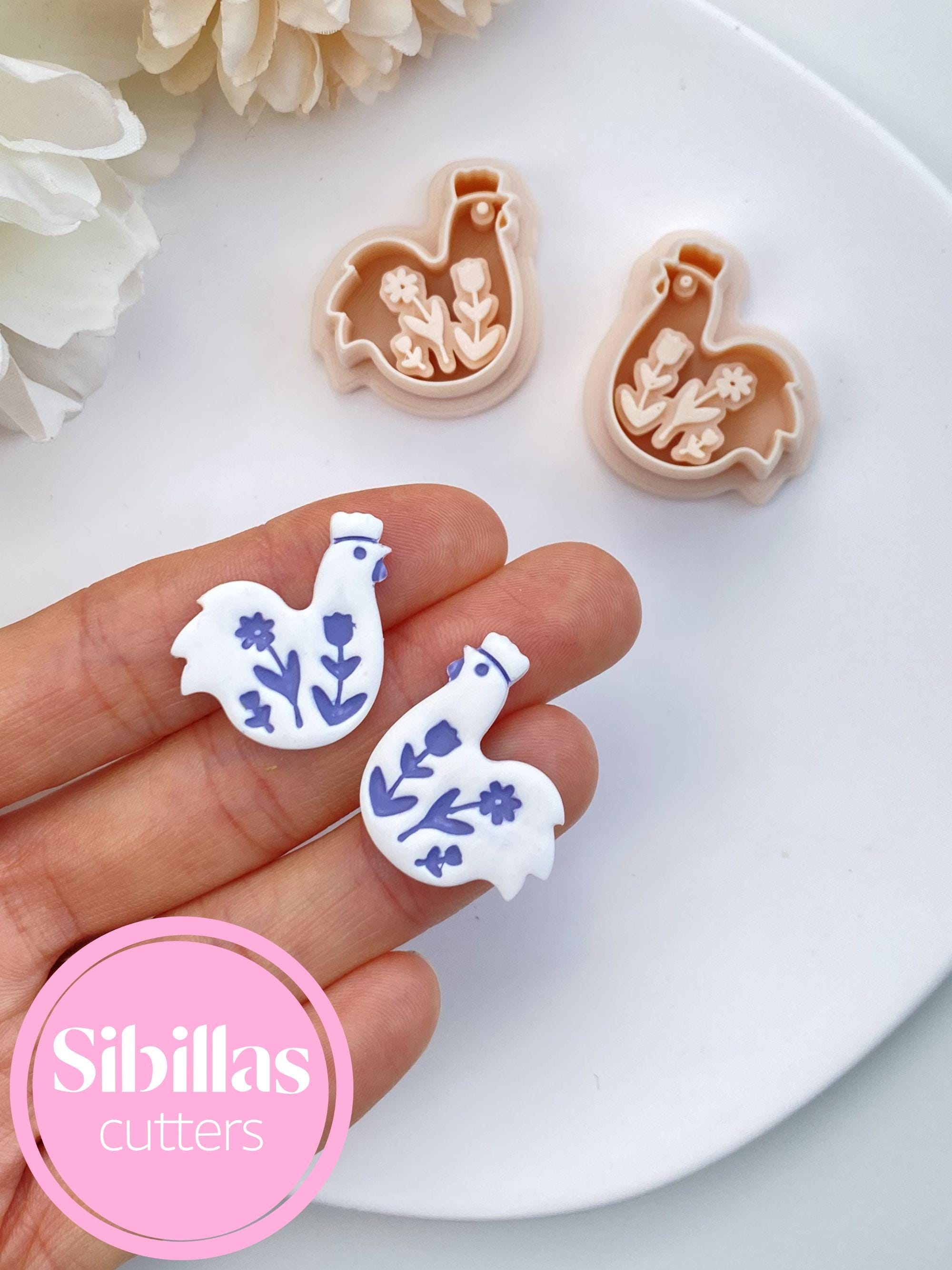 Rooster clay cutters: Folk art clay cutter mirrored set