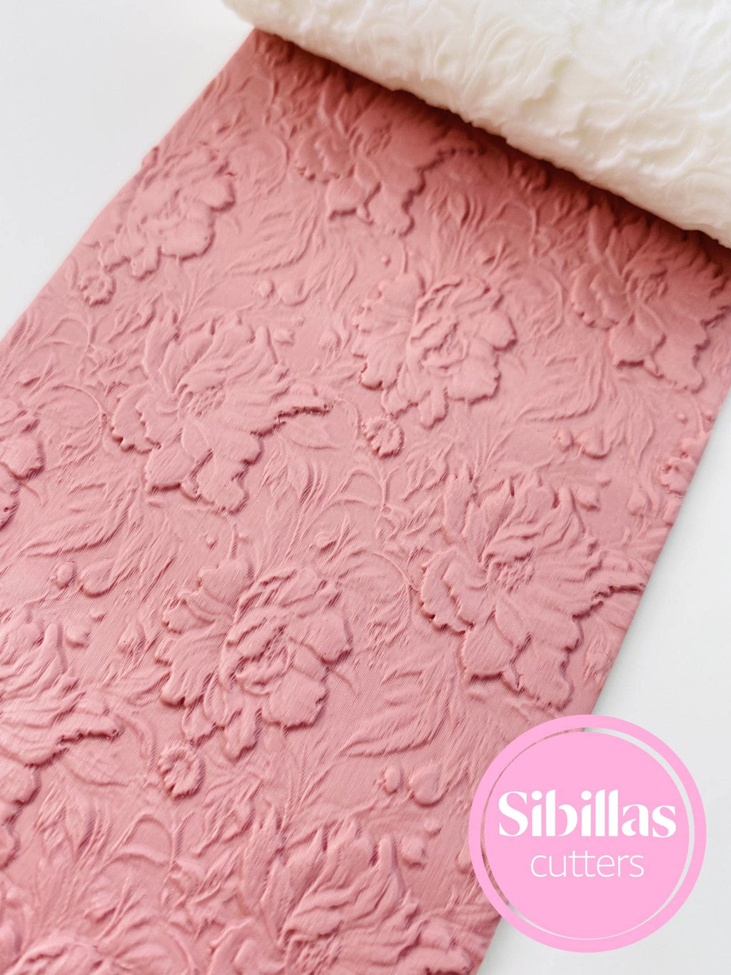 Floral clay texture roller: Peony flower polymer clay stamp