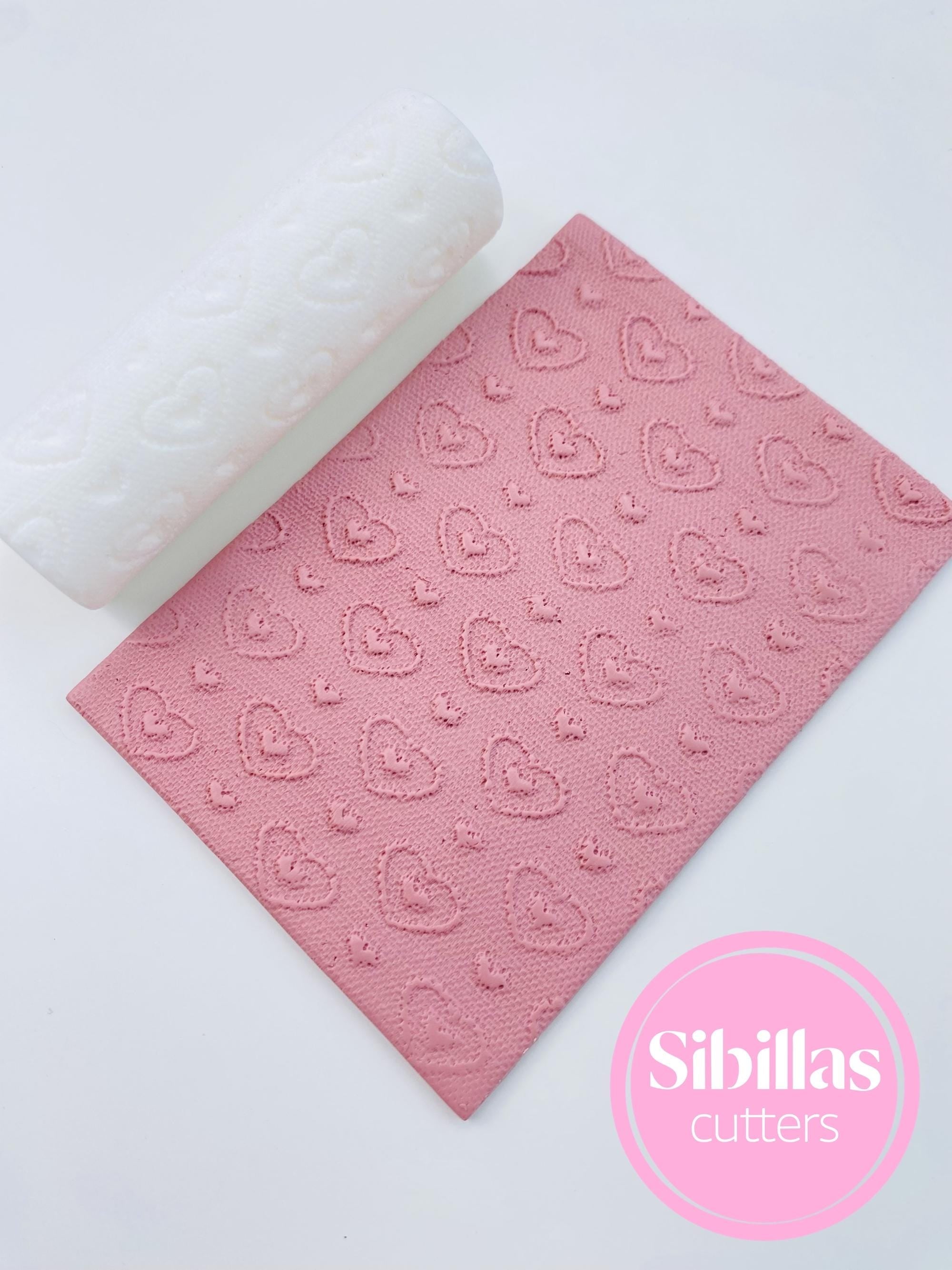 Heart lace texture roller: texture roll polymer clay (80mm x 25mm)
