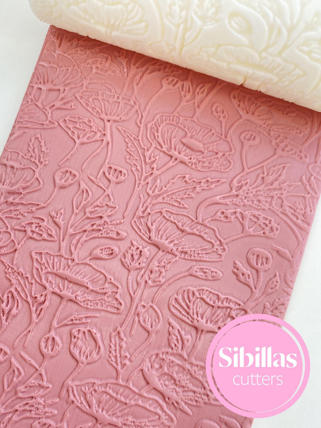 Poppy clay texture roller: meadow flowers clay stamp