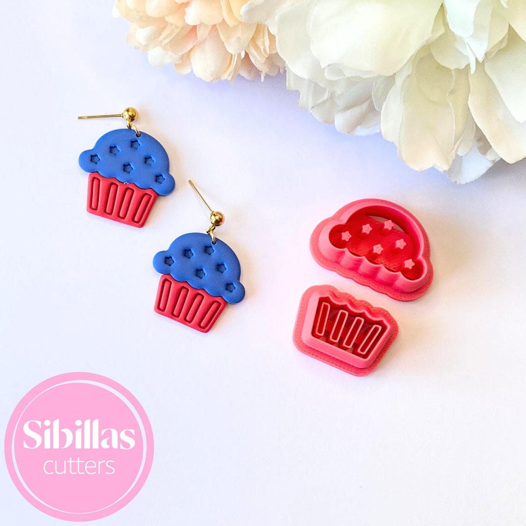Patriotic cupcake-shaped clay cutter for polymer clay earrings and DIY projects