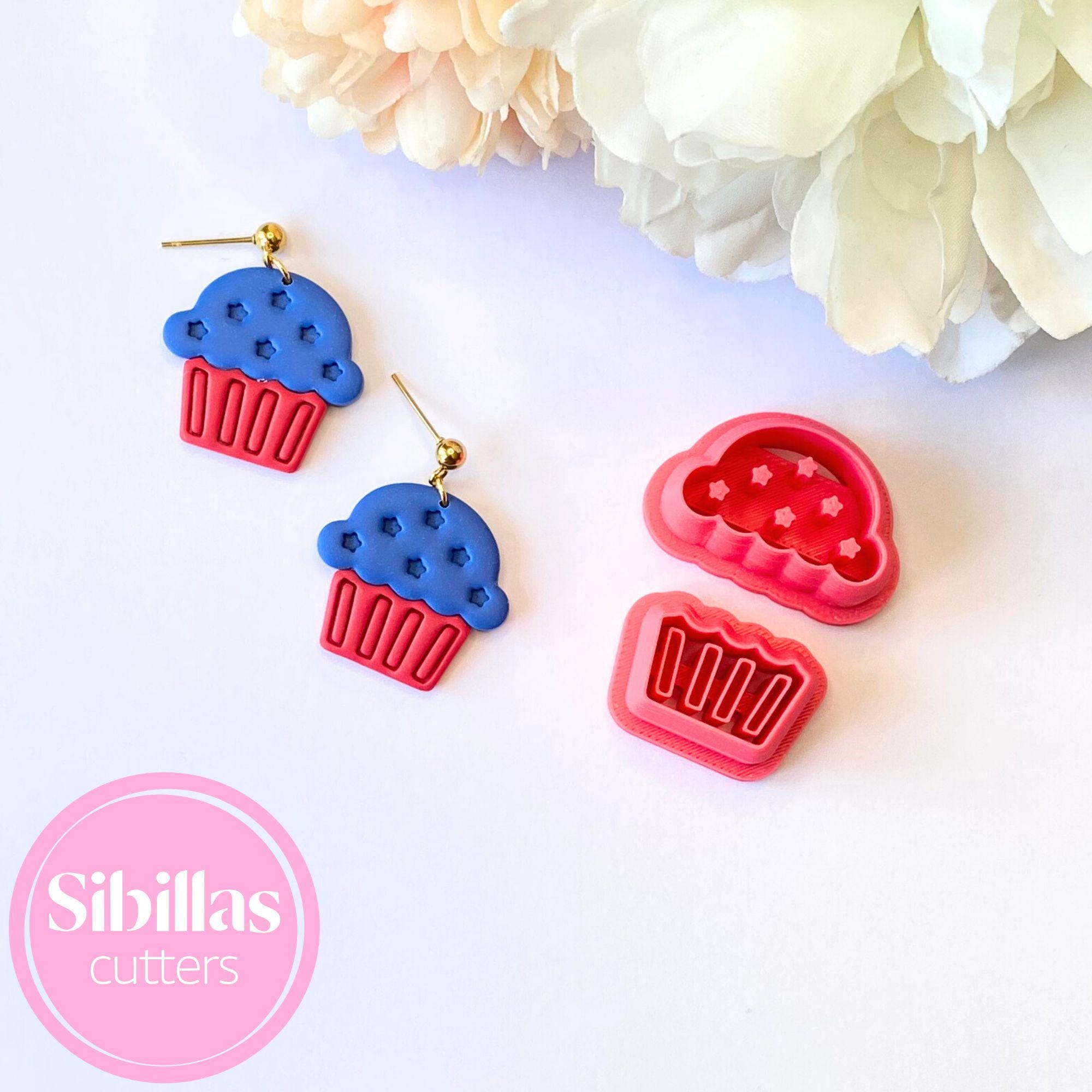 Patriotic cupcake-shaped clay cutter for polymer clay earrings and DIY projects