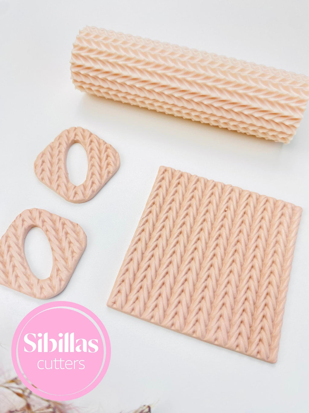 Clay texture tool featuring knit pattern for handmade polymer clay projects and crafts