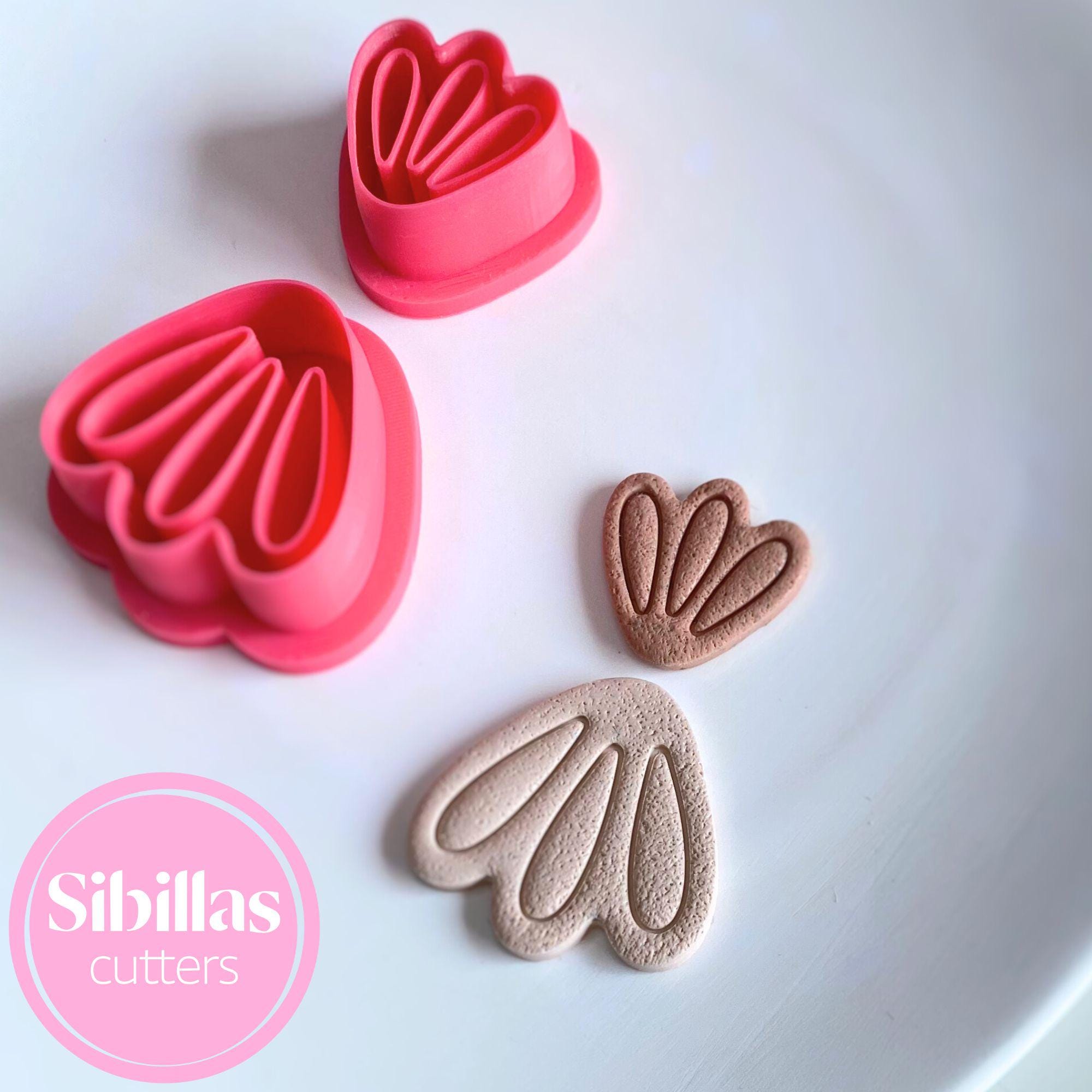 Boho abstract polymer clay cutter with embossed scalloped design for earrings