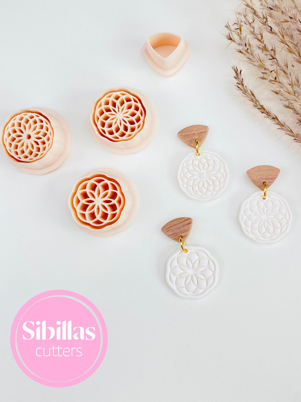 Mandala design clay cutter and embossed stamp for DIY polymer clay jewelry projects