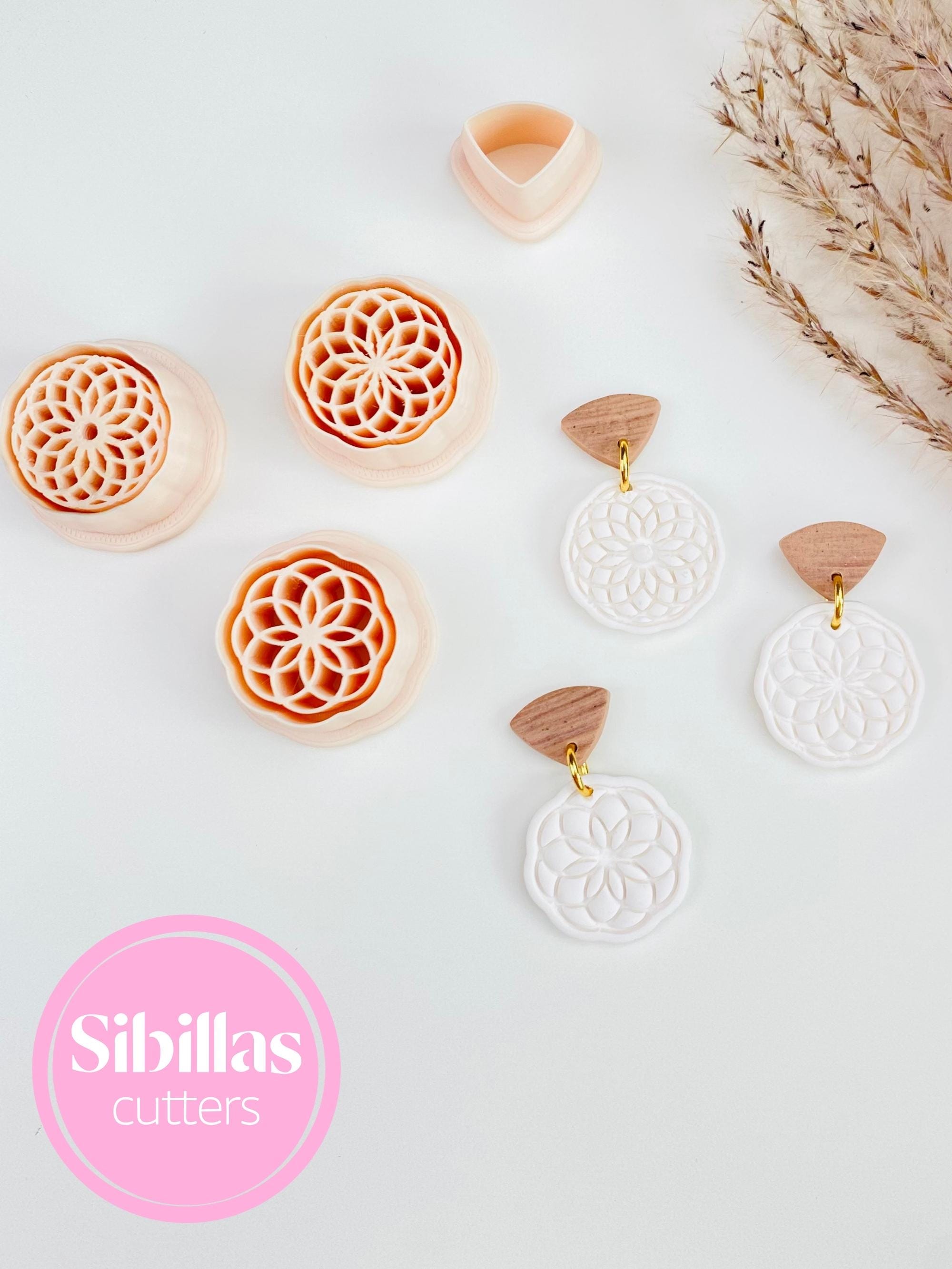 Mandala design clay cutter and embossed stamp for DIY polymer clay jewelry projects
