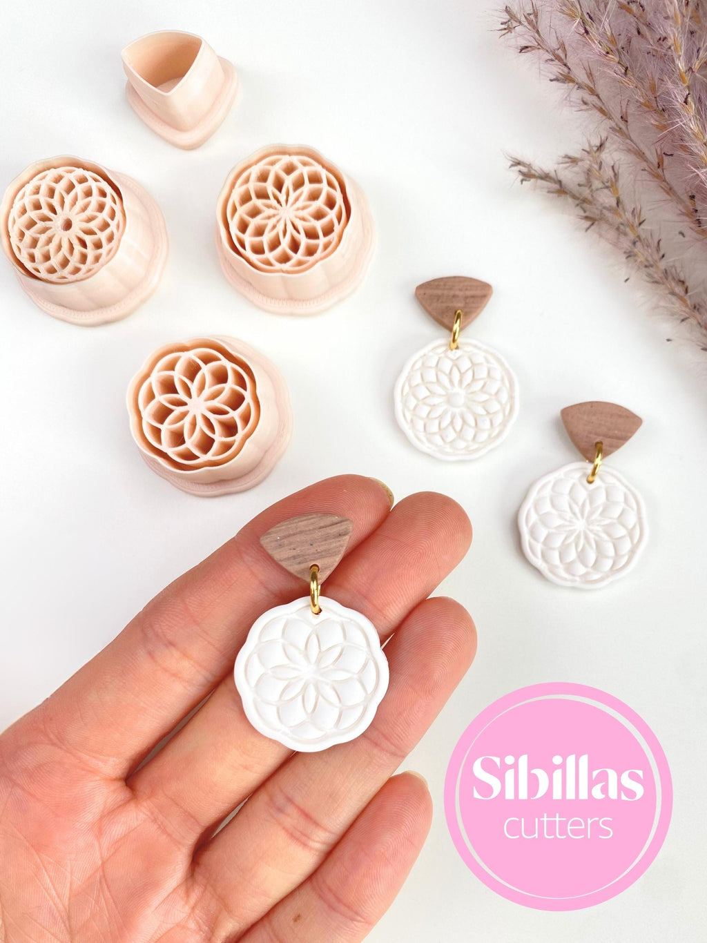 Mandala polymer clay cutter set with embossed boho designs for earrings and jewelry