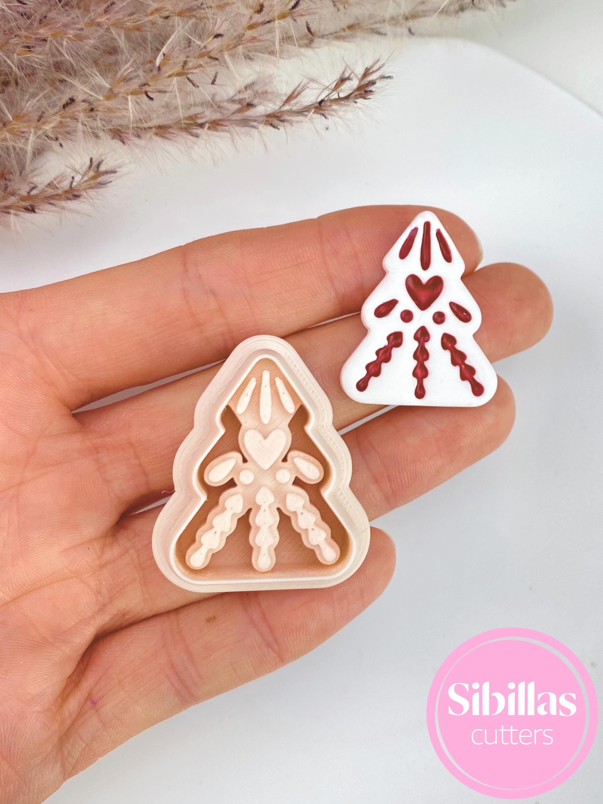 Nordic Christmas tree polymer clay cutters for mirrored folk art earrings