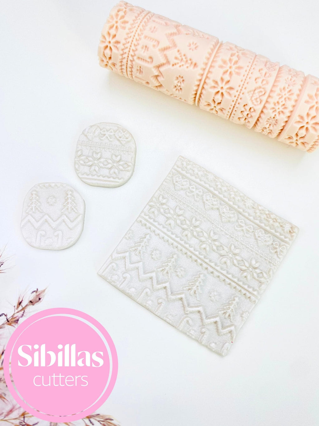 Folk Christmas texture roller for polymer clay, pottery, ceramics, and jewelry making